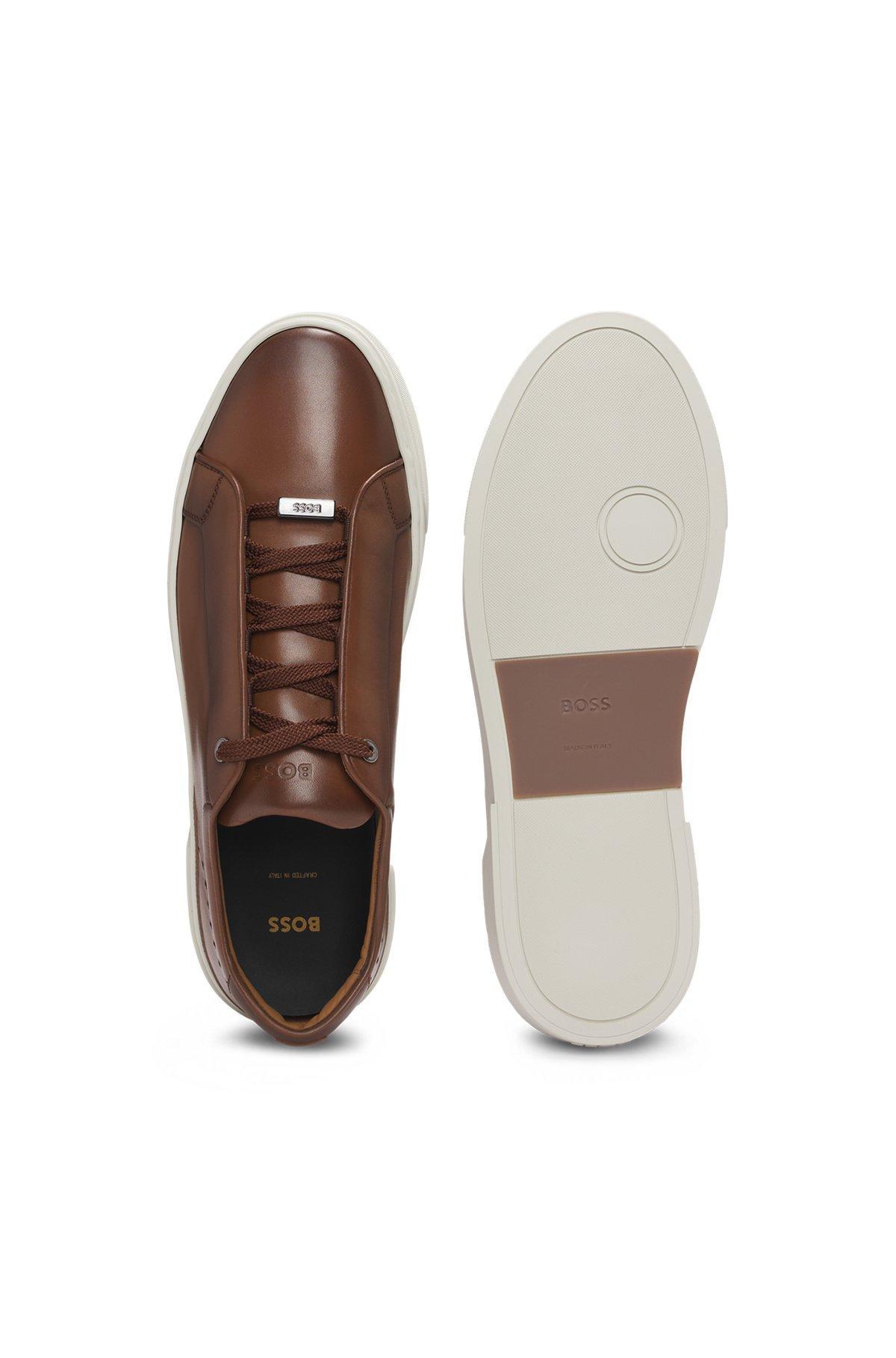 BOSS - Gary low-top trainers in burnished leather - Brown Product Image