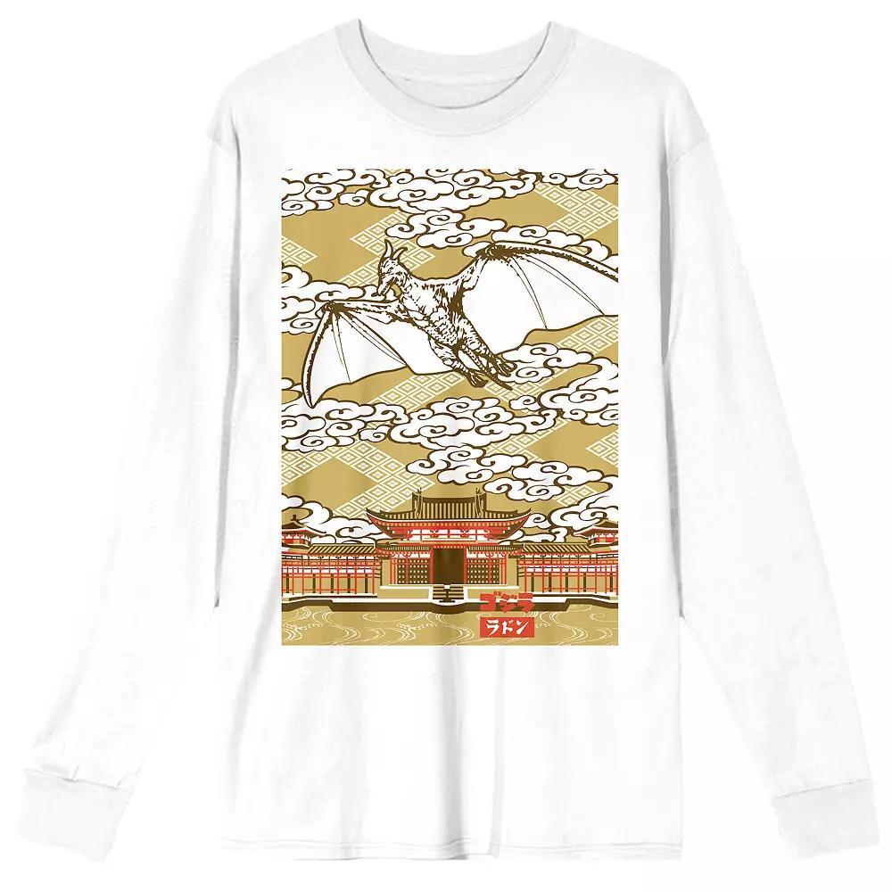 Men's Godzilla Rodan Flying Over Long Sleeve Graphic Tee, Size: XXL, White Product Image