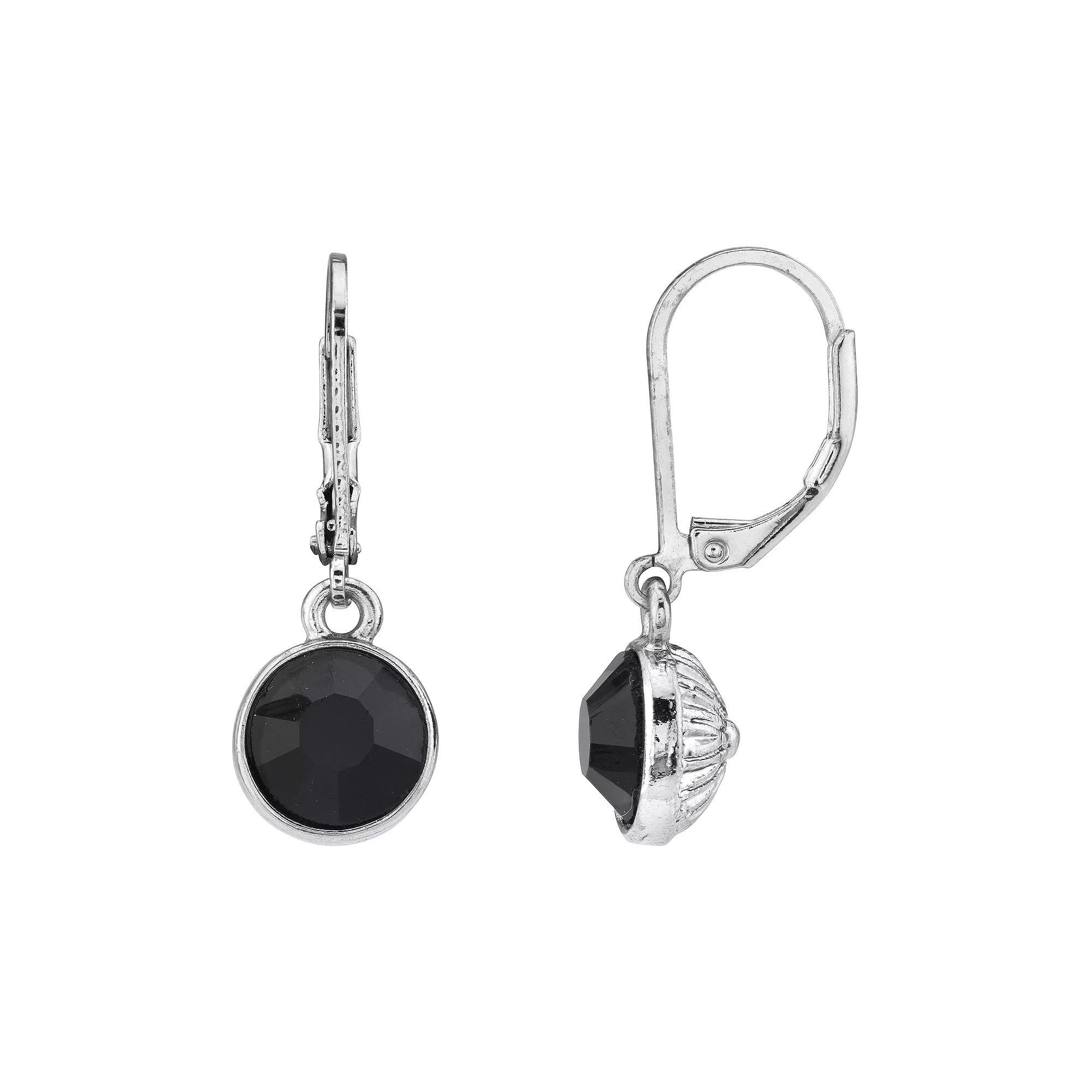 1928 Silver-Tone Black Drop Earrings, Womens Product Image