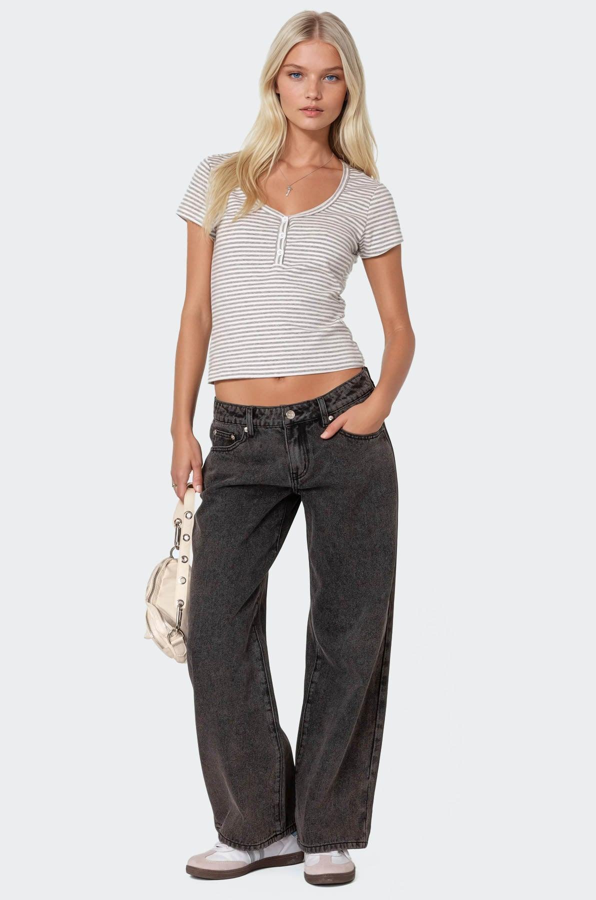 Kady Striped Henley T Shirt Product Image