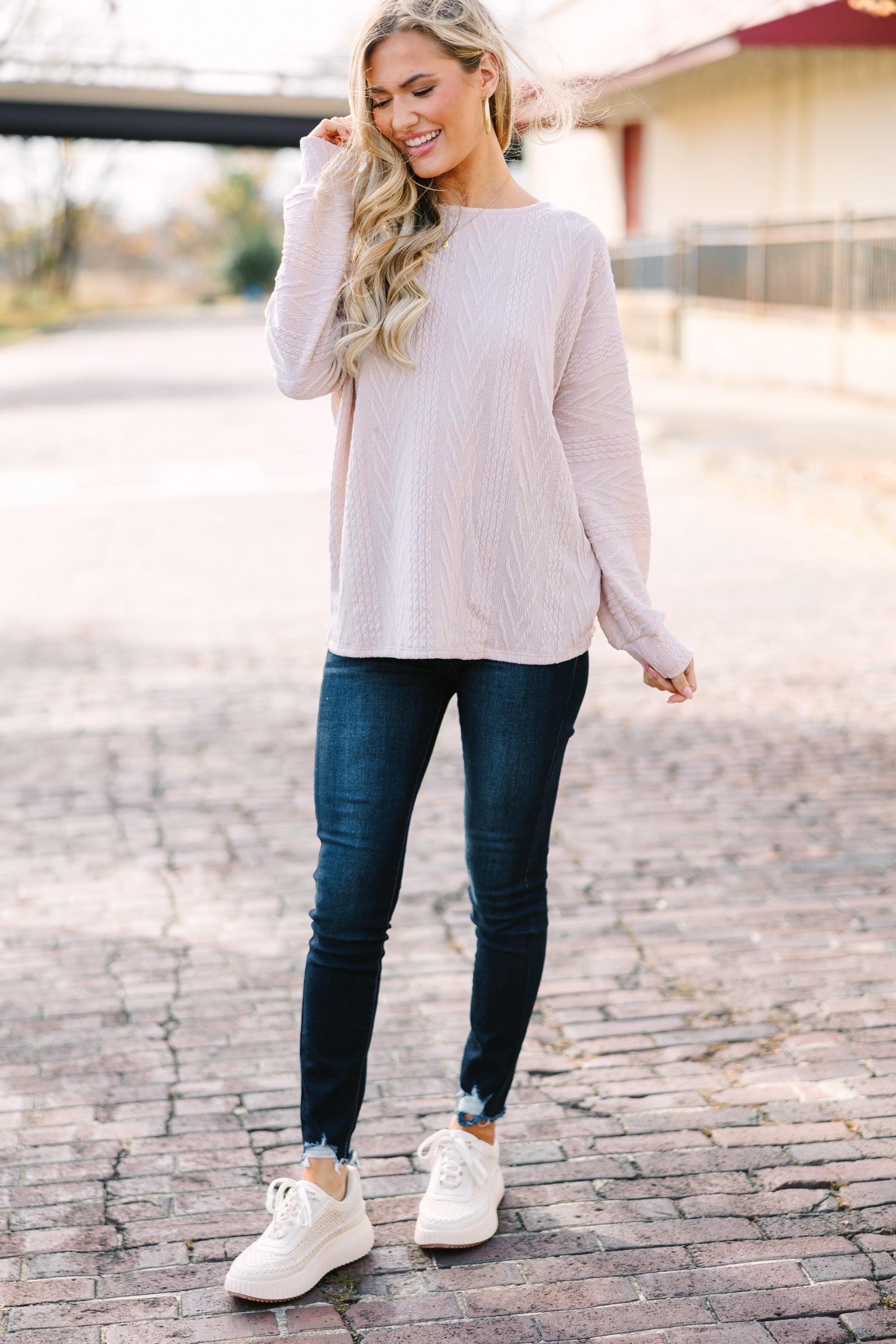 The Slouchy Taupe Brown Cable Knit Top Female Product Image