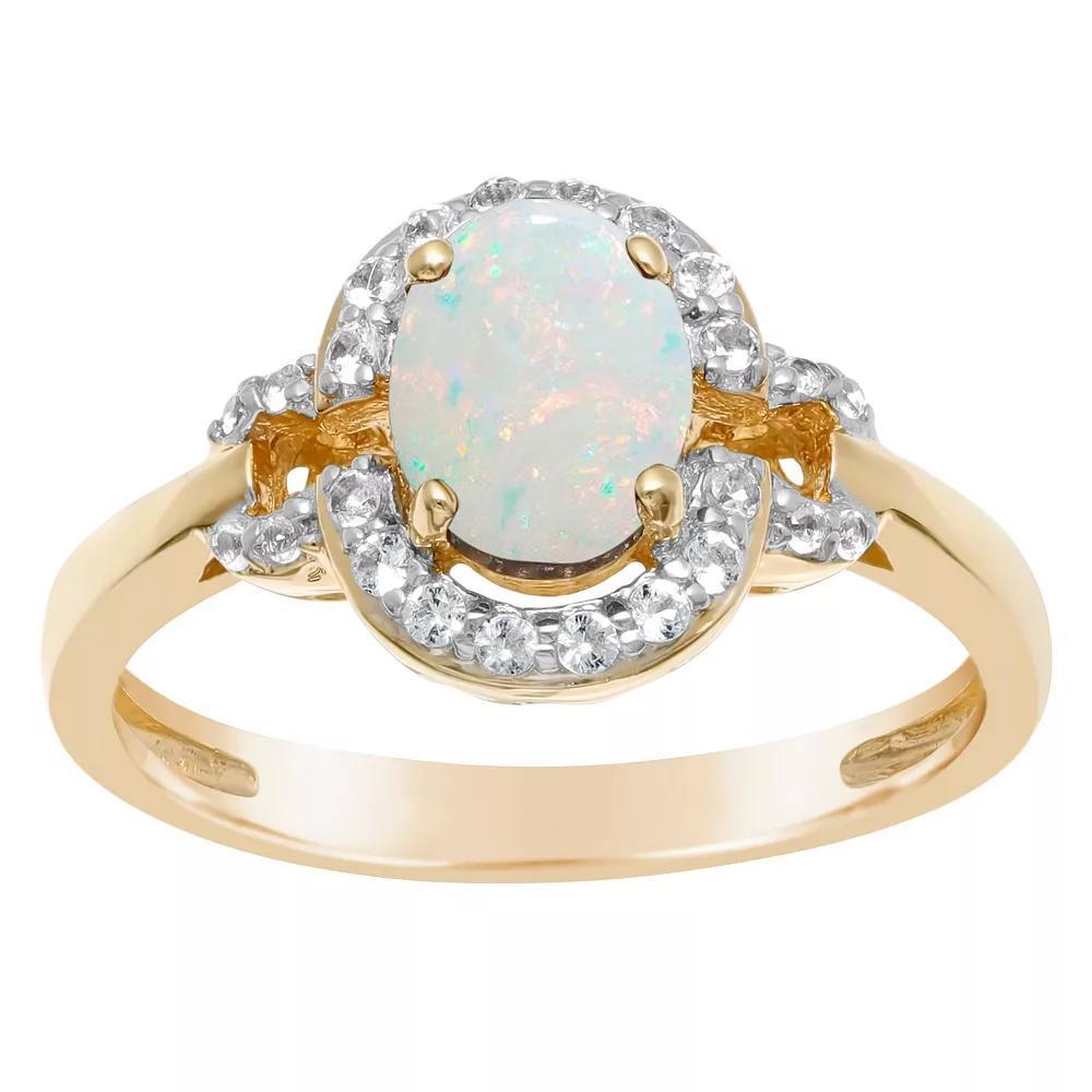 Gemminded 18k Gold over Sterling Silver Oval Lab Created Opal Ring with Lab Created White Sapphire Accent, Women's, Gold Tone Product Image