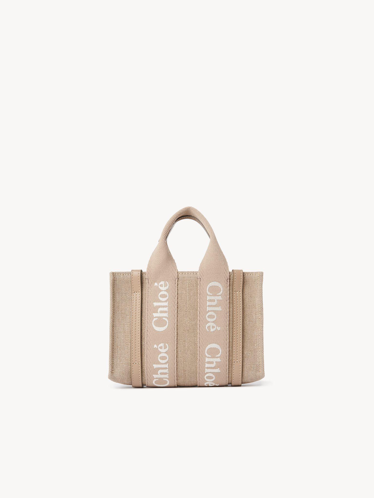 Mini Woody tote bag in linen & leather Product Image