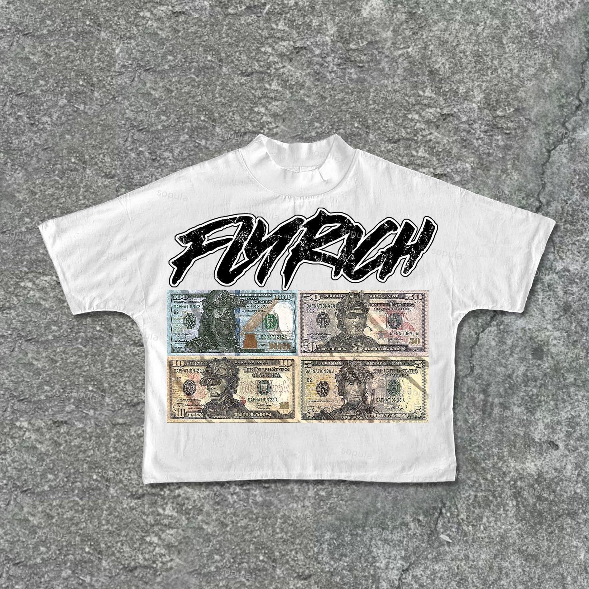 Sopula Fly Rich Chasing Money Graphic Print Cropped T-Shirts Product Image
