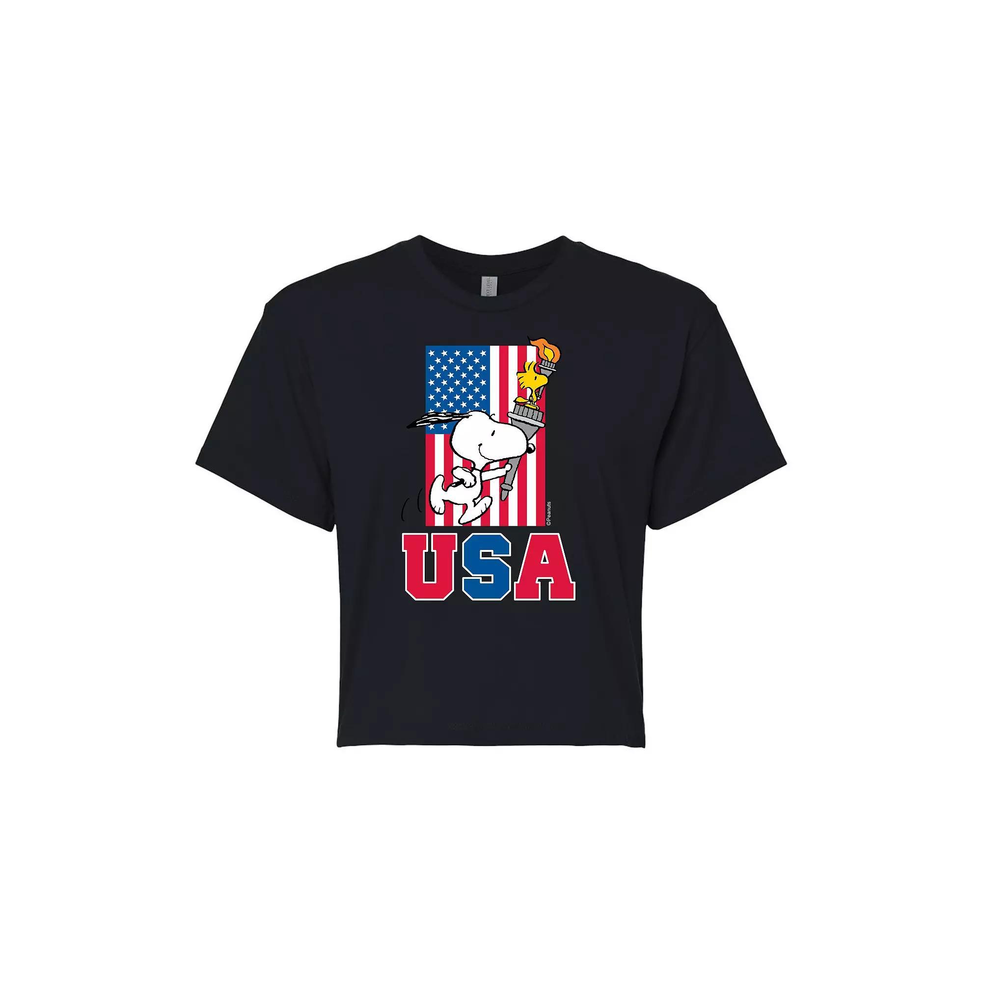 Juniors Peanuts USA Torch Cropped Tee, Girls Product Image