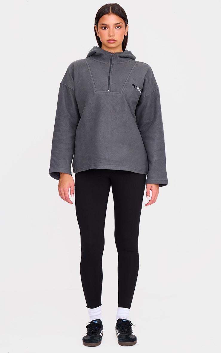PRETTYLITTLETHING Charcoal Half Zip Hooded Fleece Product Image