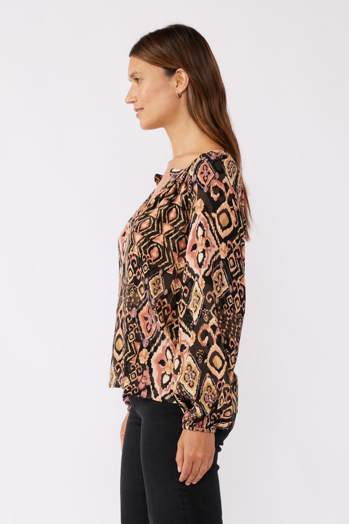 Long Sleeve Split Neck Raglan Blouse Product Image