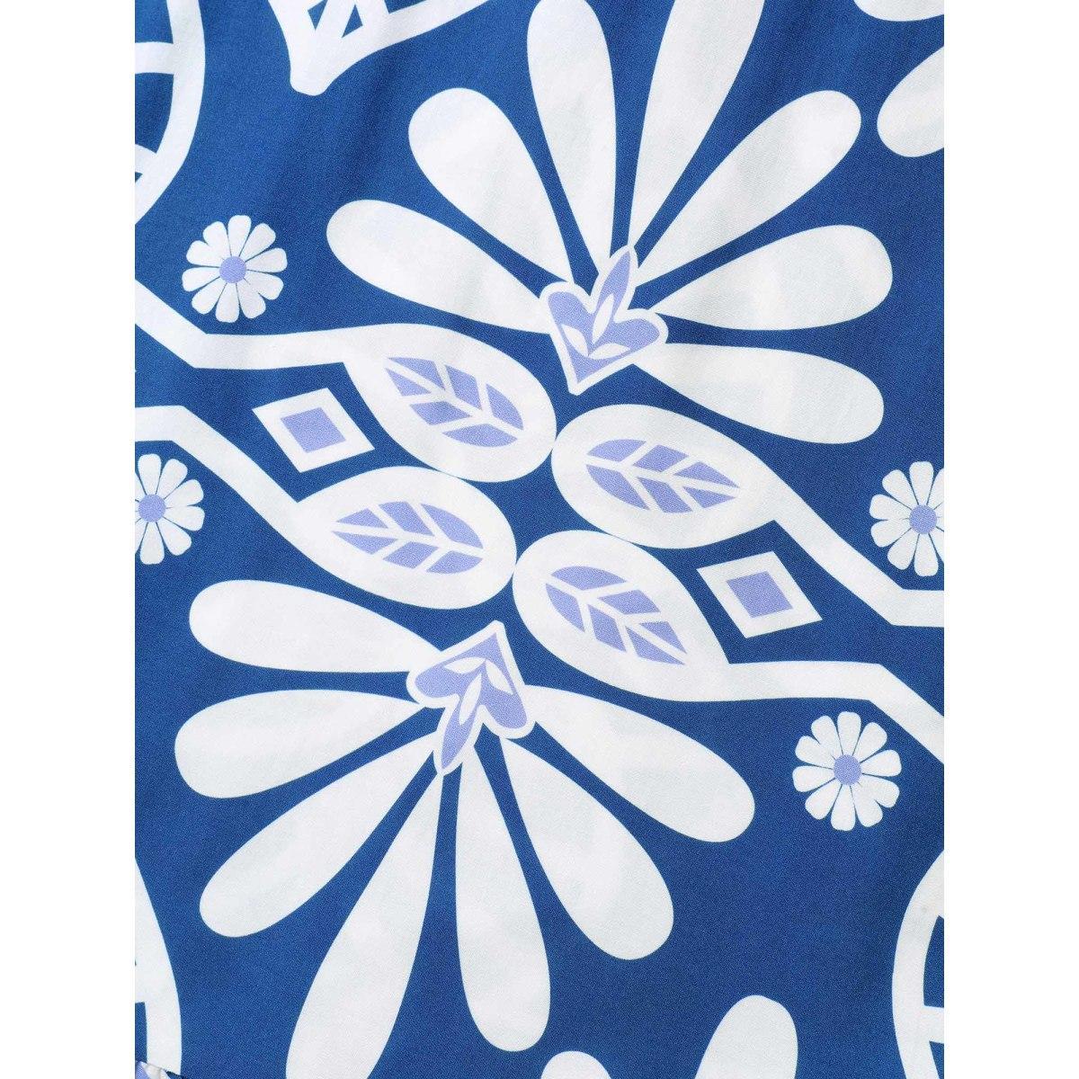 Plus Size Rayon Ornate Print Cinched-Waist Midi Dress Indigo Women V-neck Short sleeve Curvy BloomChic 14-16/1X Product Image