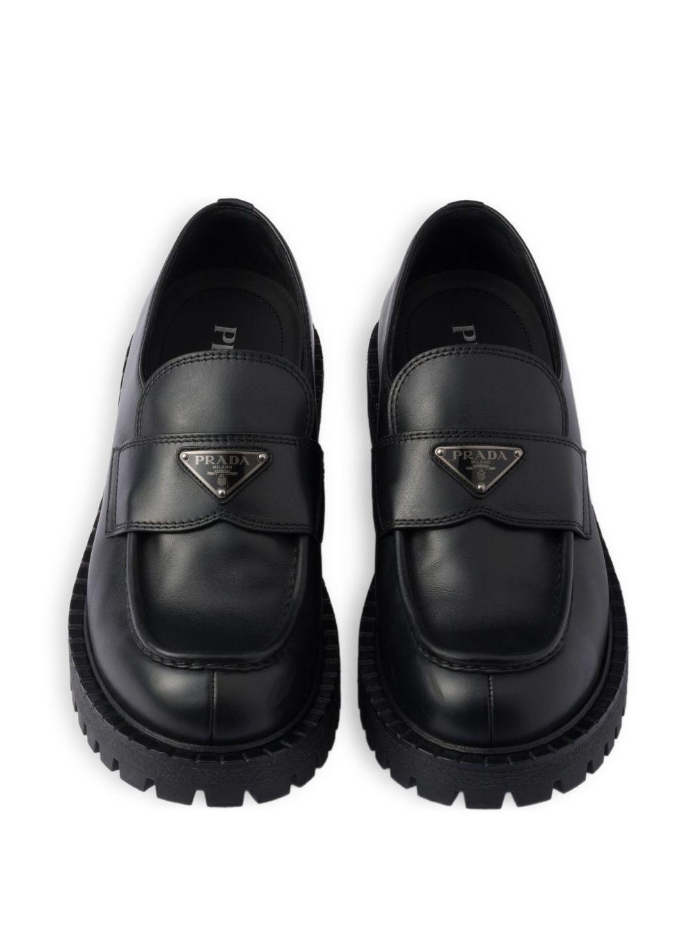 enamelled-triangle logo leather loafers Product Image