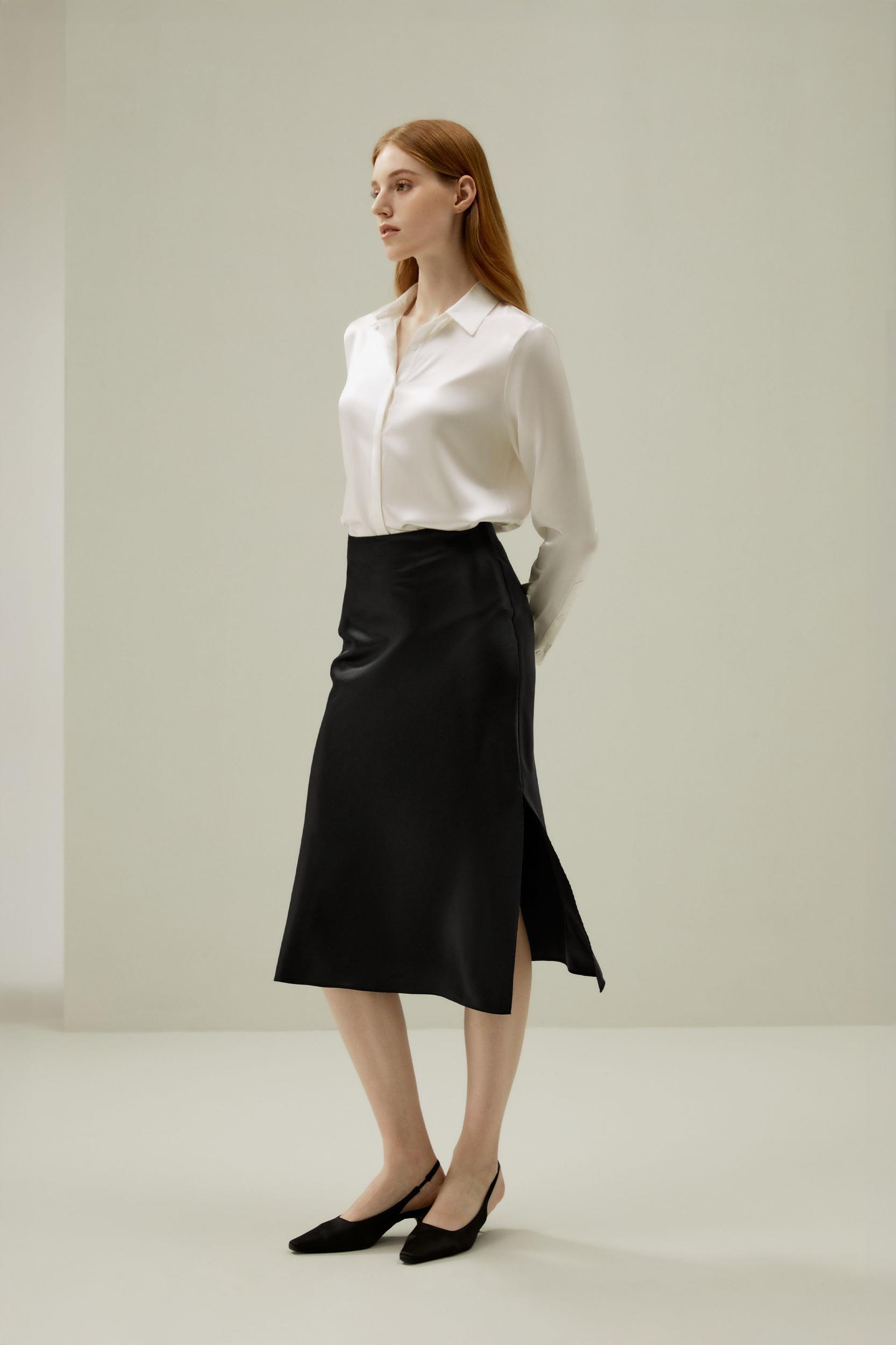 Basic Concealed Placket Silk Shirt Product Image