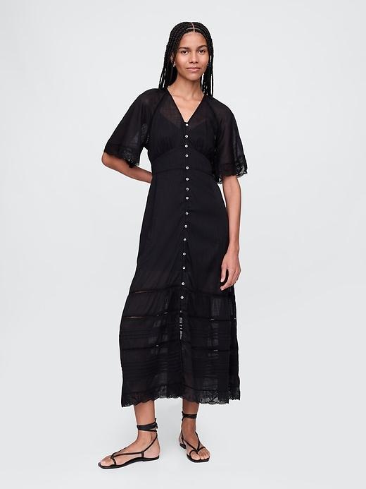 Lace-Trim Midi Dress Product Image