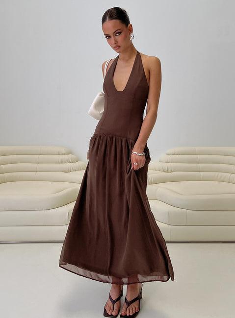 Chestnut Drop Waist Maxi Dress Brown Product Image