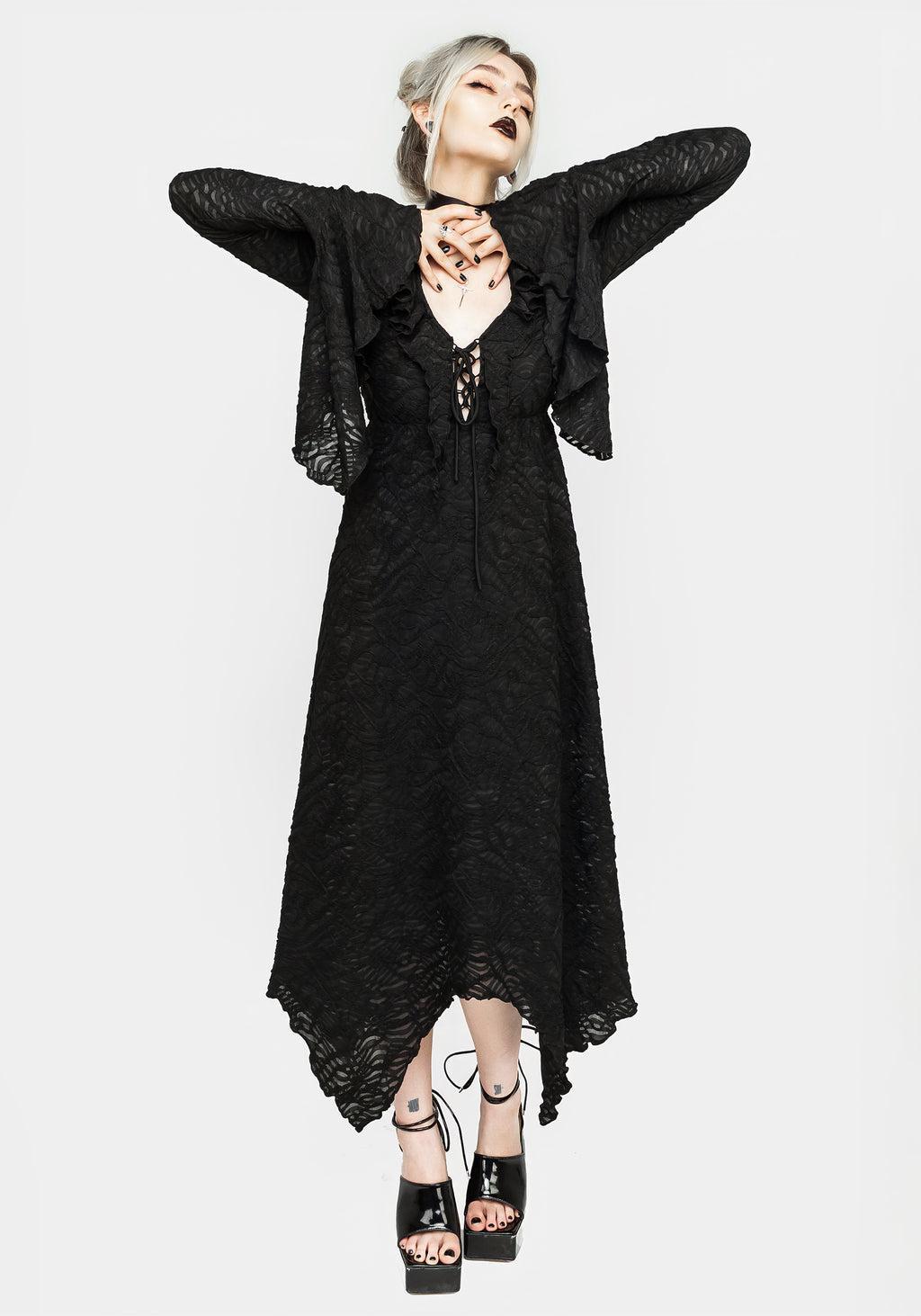 Jessel Distressed Cascade Handkerchief Hem Midi Dress Product Image