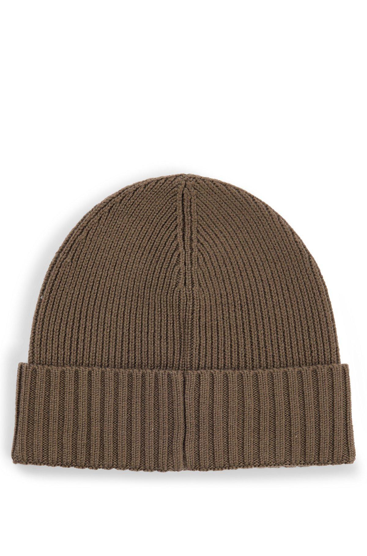 BOSS - Beanie hat in virgin wool with logo plaque - Light Green Product Image