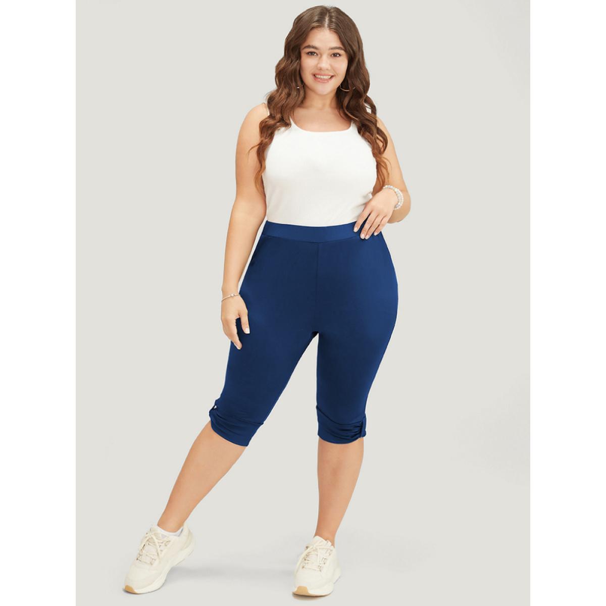 Plus Size Skinny Ruched Detail Knee Leggings Women Navy Casual High stretch Skinny High Rise Dailywear Leggings BloomChic 30/6X Product Image