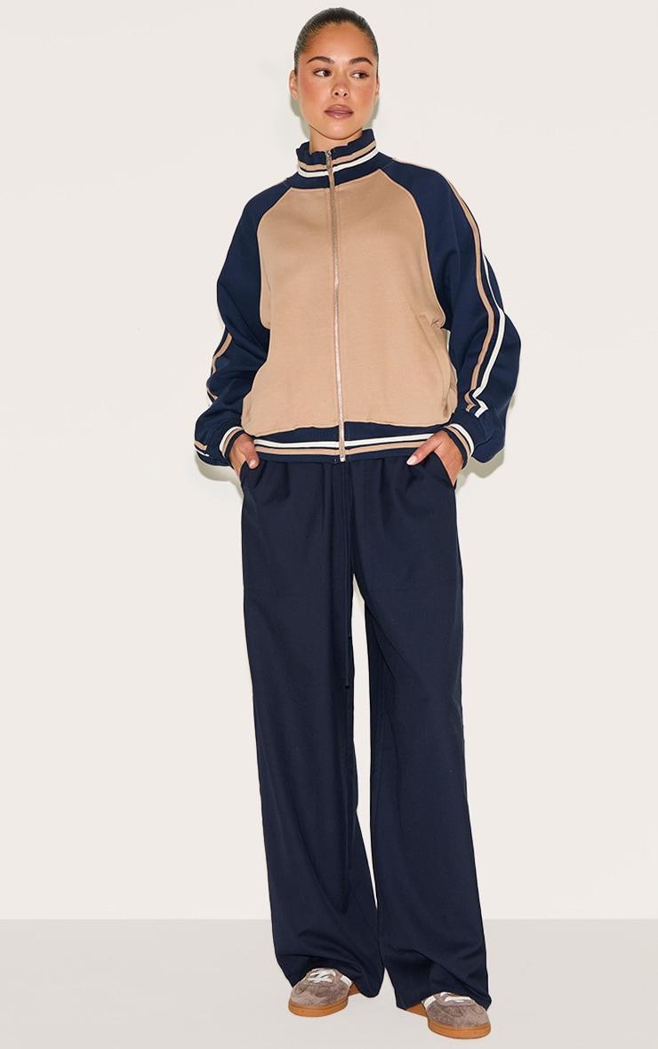 Navy Contrast Panel Detail Zip Up Sweatshirt Product Image
