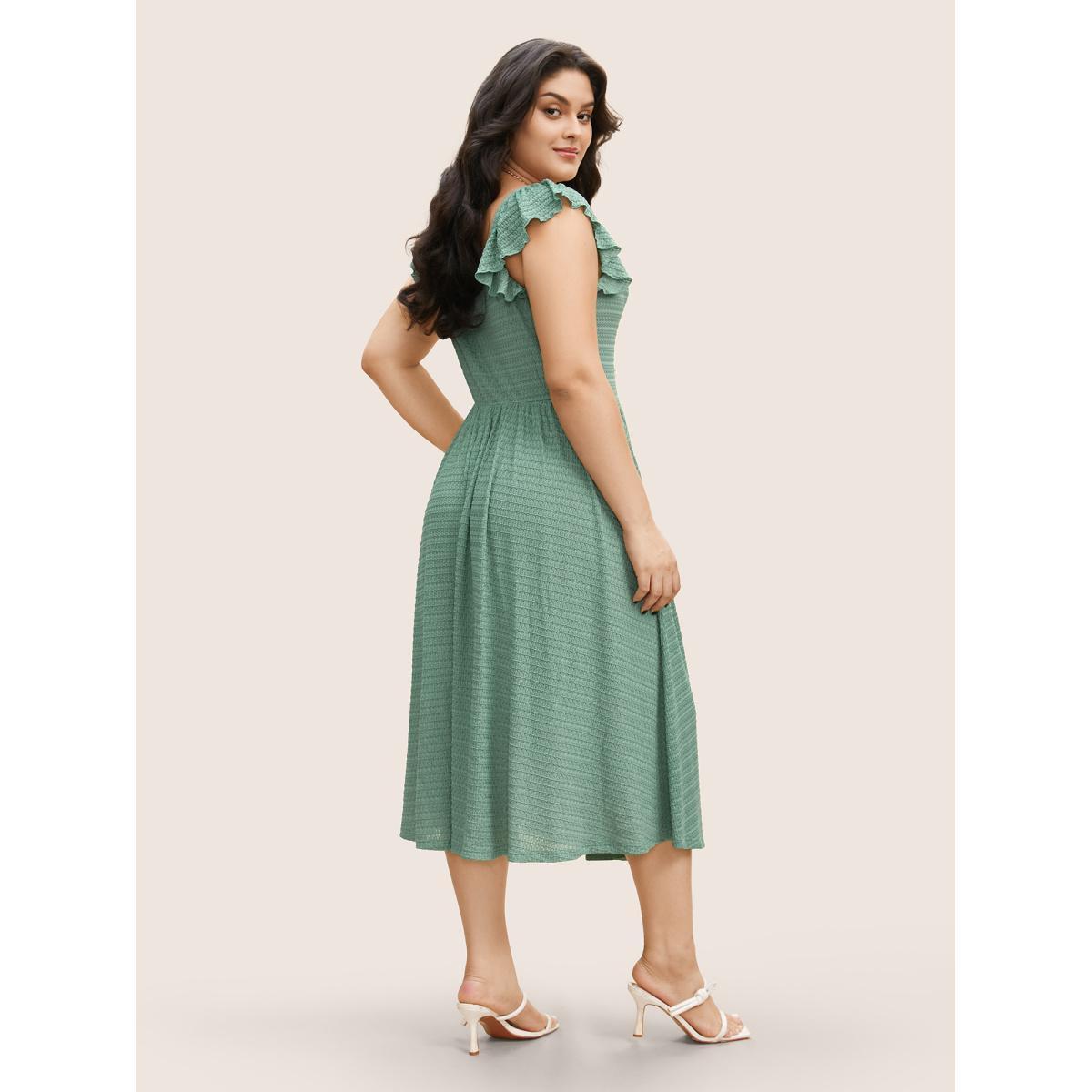 Plus Size Plain Textured Ruffle Cap Sleeve Midi Dress Palemauve Women Elegant Ruffles Square Neck Cap Sleeve Curvy BloomChic 18-20/2X Product Image