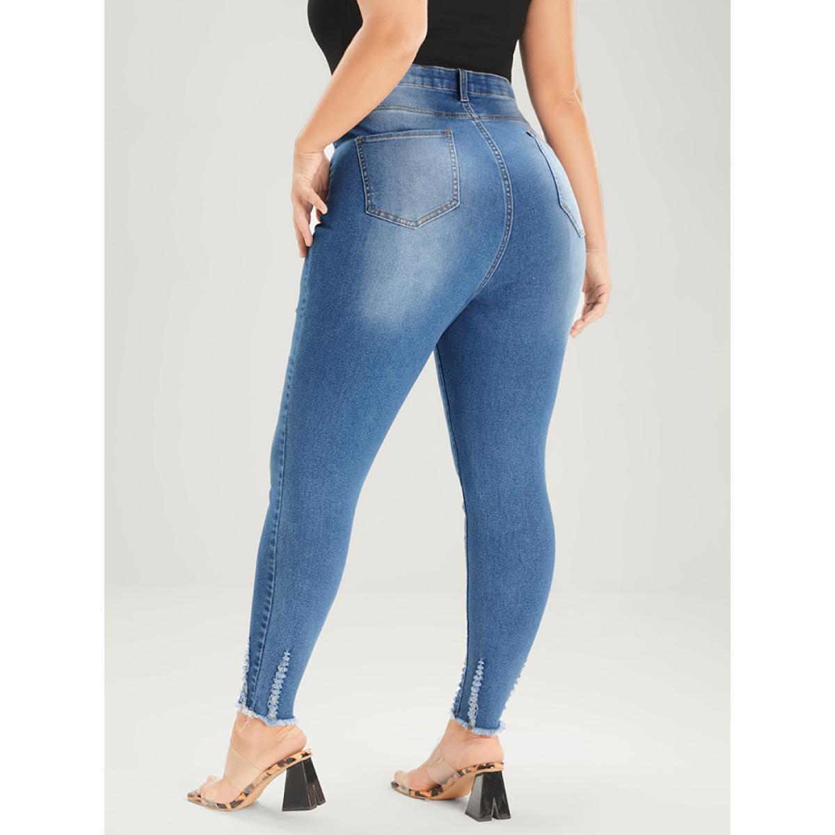 Plus Size Skinny Very Stretchy Mid Rise Medium Wash Pocket Jeans Women Blue Casual Plain Pocket High stretch Pocket Jeans BloomChic 10/M Product Image