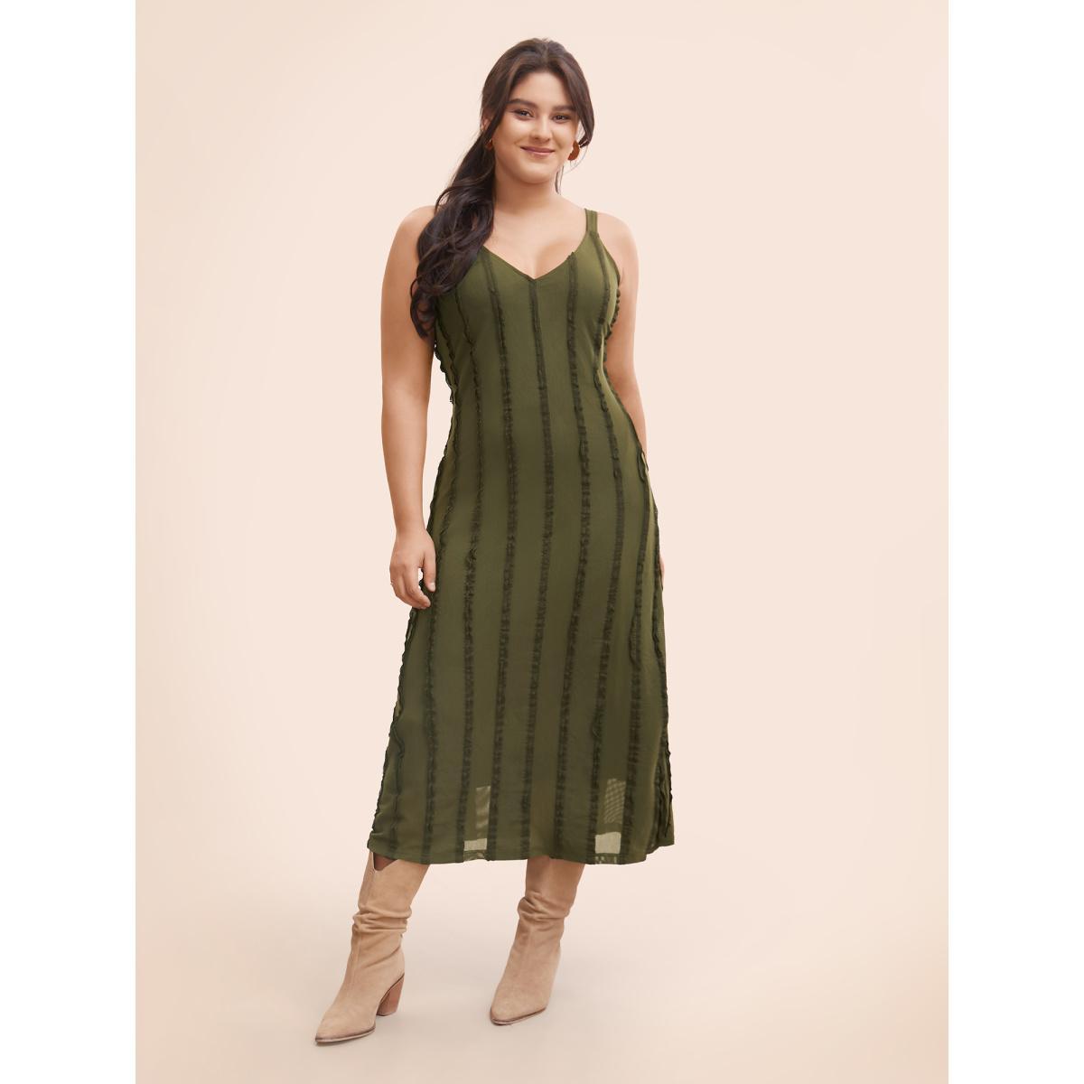 Plus Size Tucked Seam Textured Cami Dress Olive Women Casual Tucked seam V-neck Sleeveless Curvy BloomChic 12/L Product Image