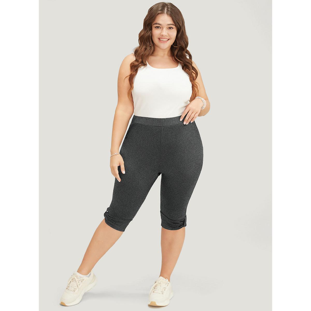 Plus Size Skinny Ruched Detail Knee Leggings Women DimGray Casual High stretch Skinny High Rise Dailywear Leggings BloomChic 28/5X Product Image