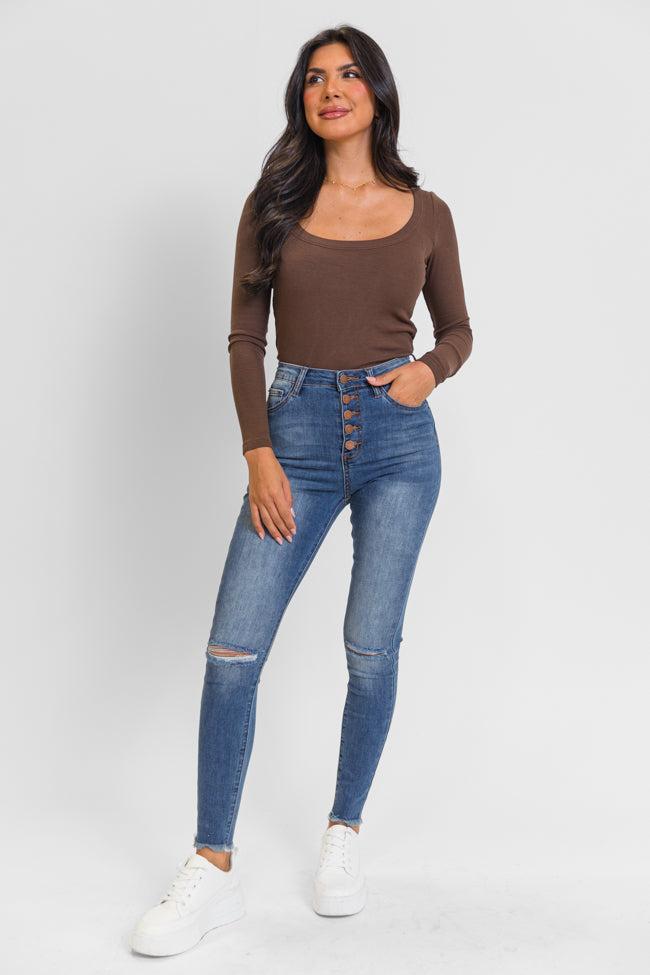 Chelsie Medium Wash Busted Knee Skinny Jeans FINAL SALE Product Image