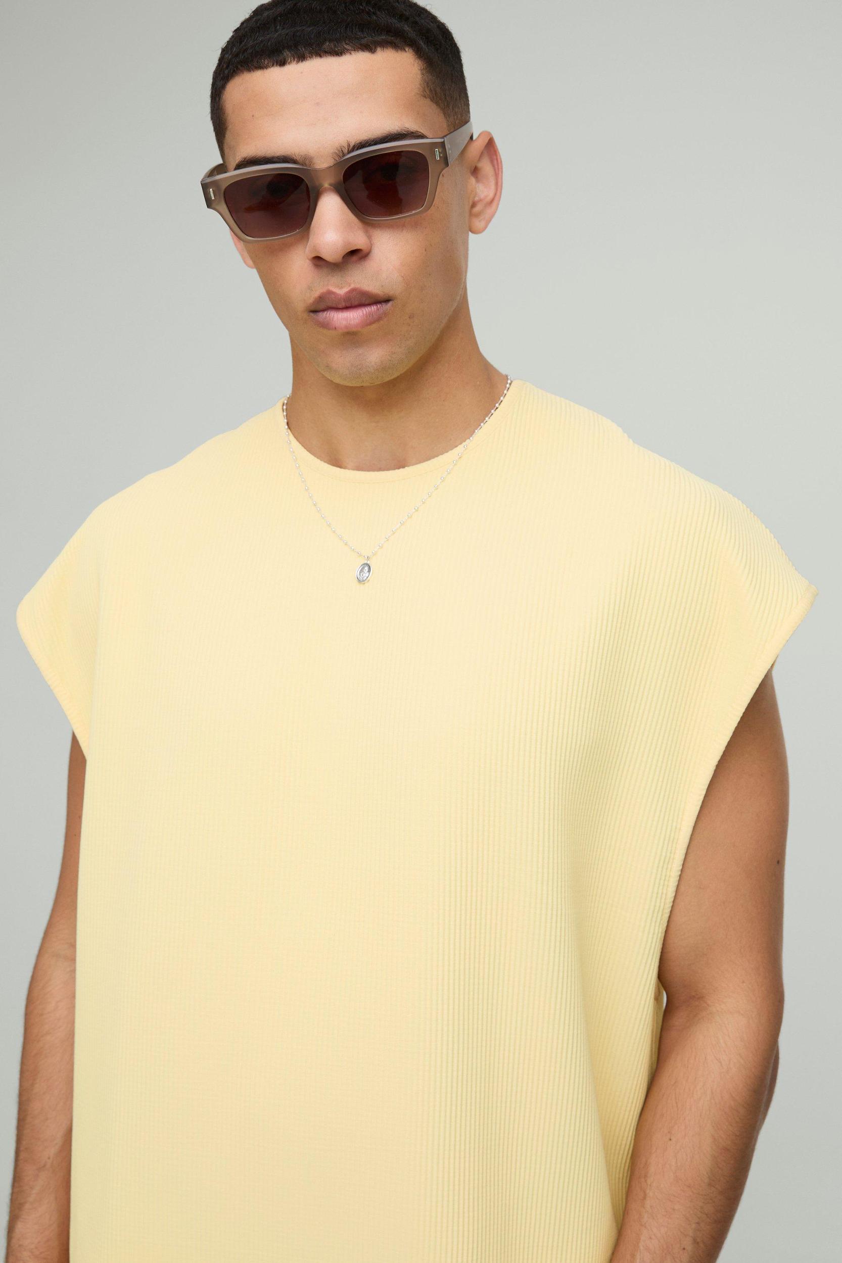 Oversized Boxy Pleated Cap Sleeve Tank | boohooMAN USA Product Image