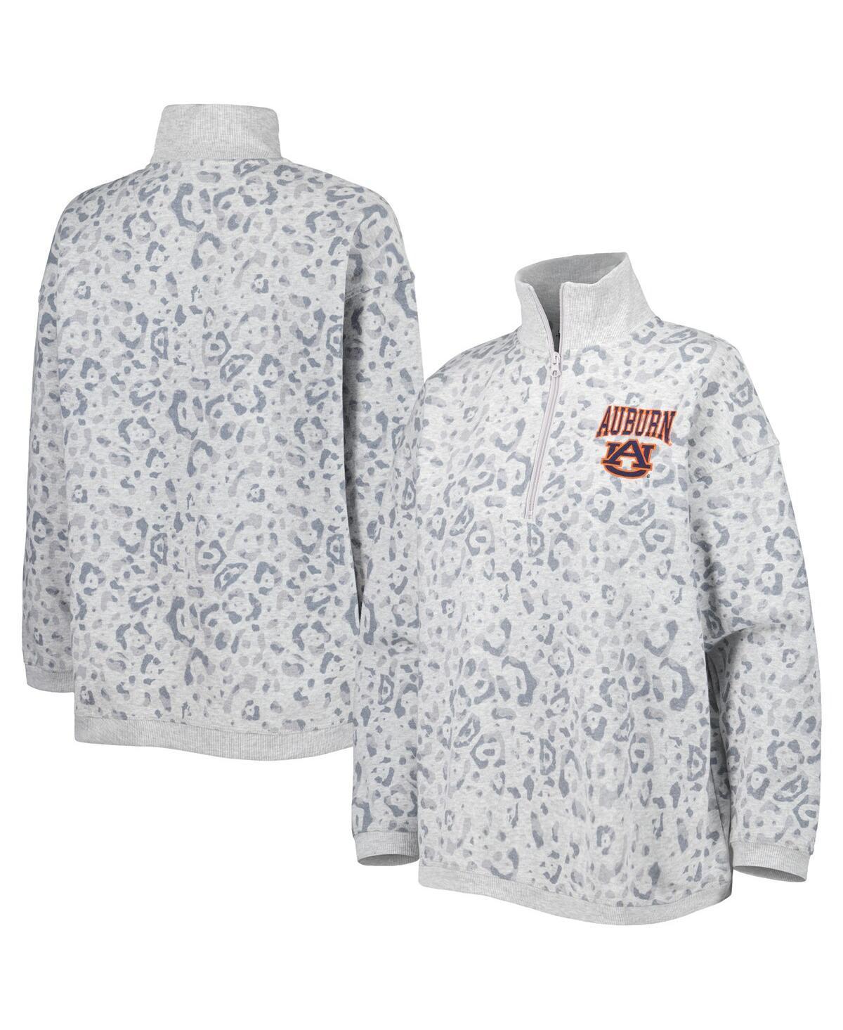 Women's Gameday Couture Heather Gray Auburn Tigers Leopard Quarter-Zip Sweatshirt, Size: Small, Grey Product Image