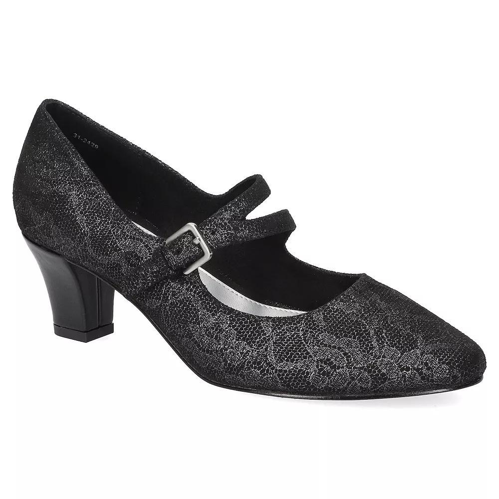 Women's Meryl by Easy Street Asymmetrical Mary Jane Pumps, Size: 6, Black Lace Product Image