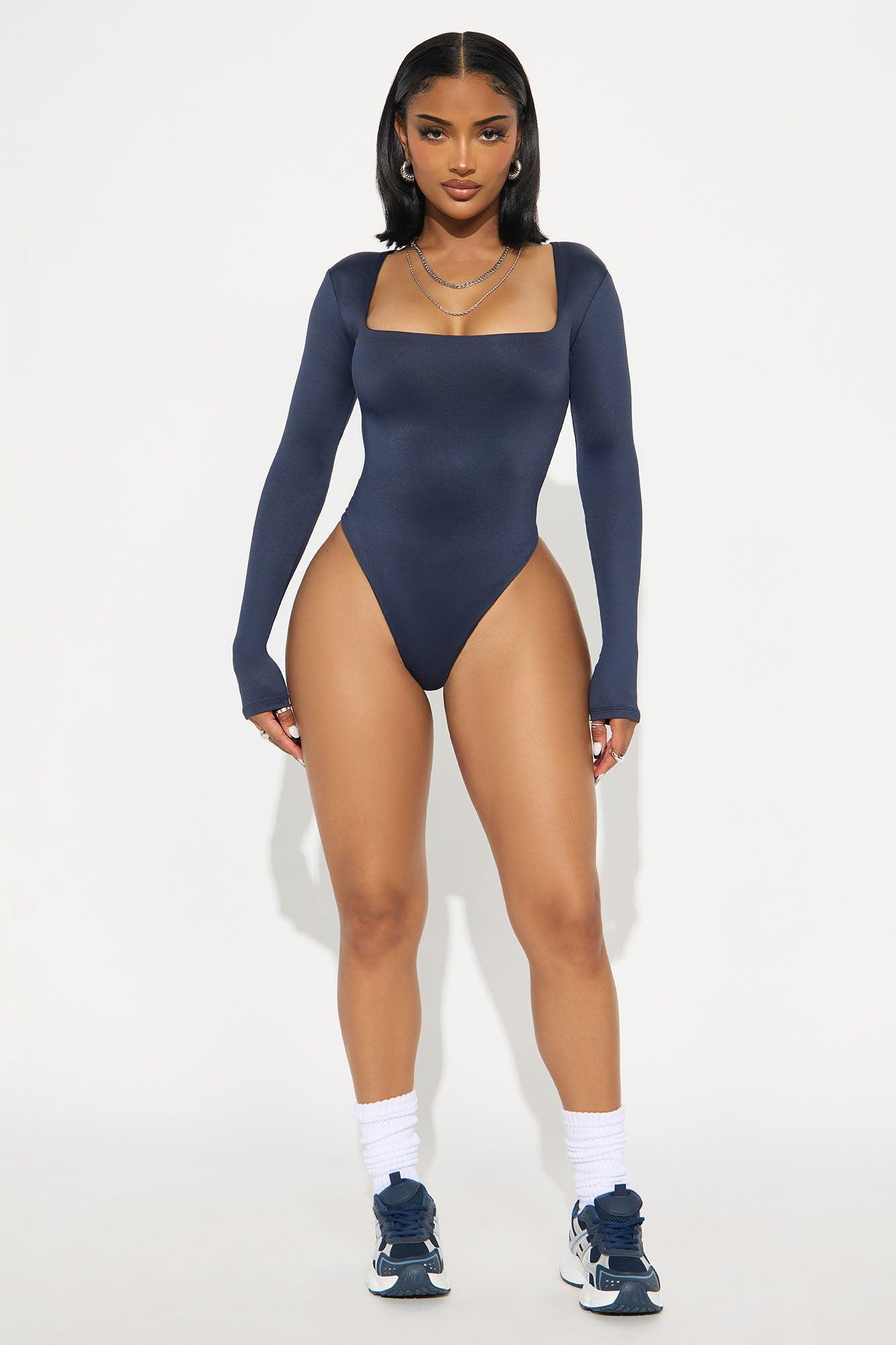 Contour Double Lined Long Sleeve Square Neck Bodysuit - Navy Female Product Image