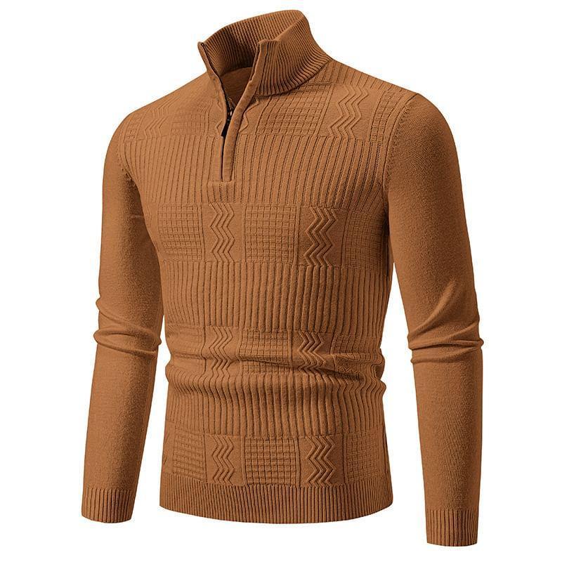 High Neck Half Zip Plain Sweater Product Image