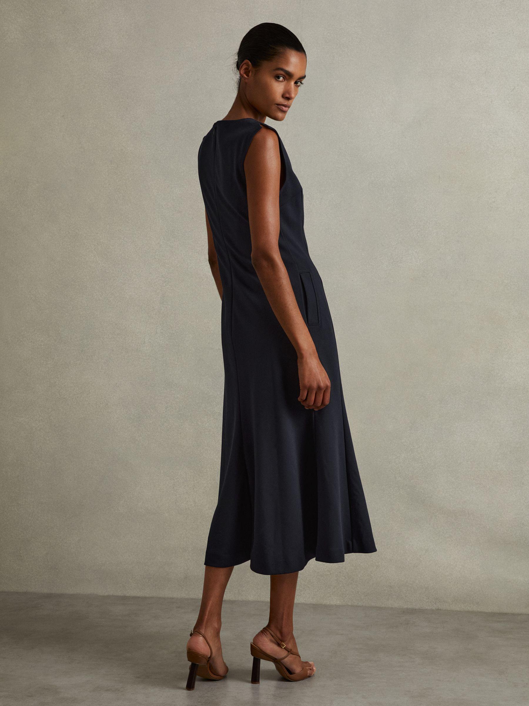 Cassie Navy Fit-and-Flare Split Sleeve Midi Dress Product Image