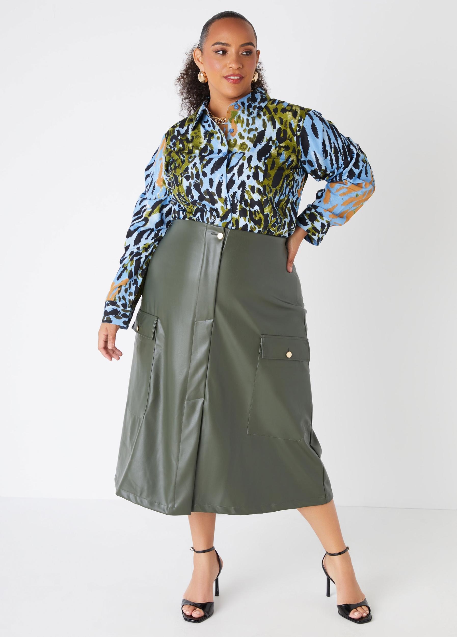 Faux Leather Midaxi Cargo Skirt Product Image