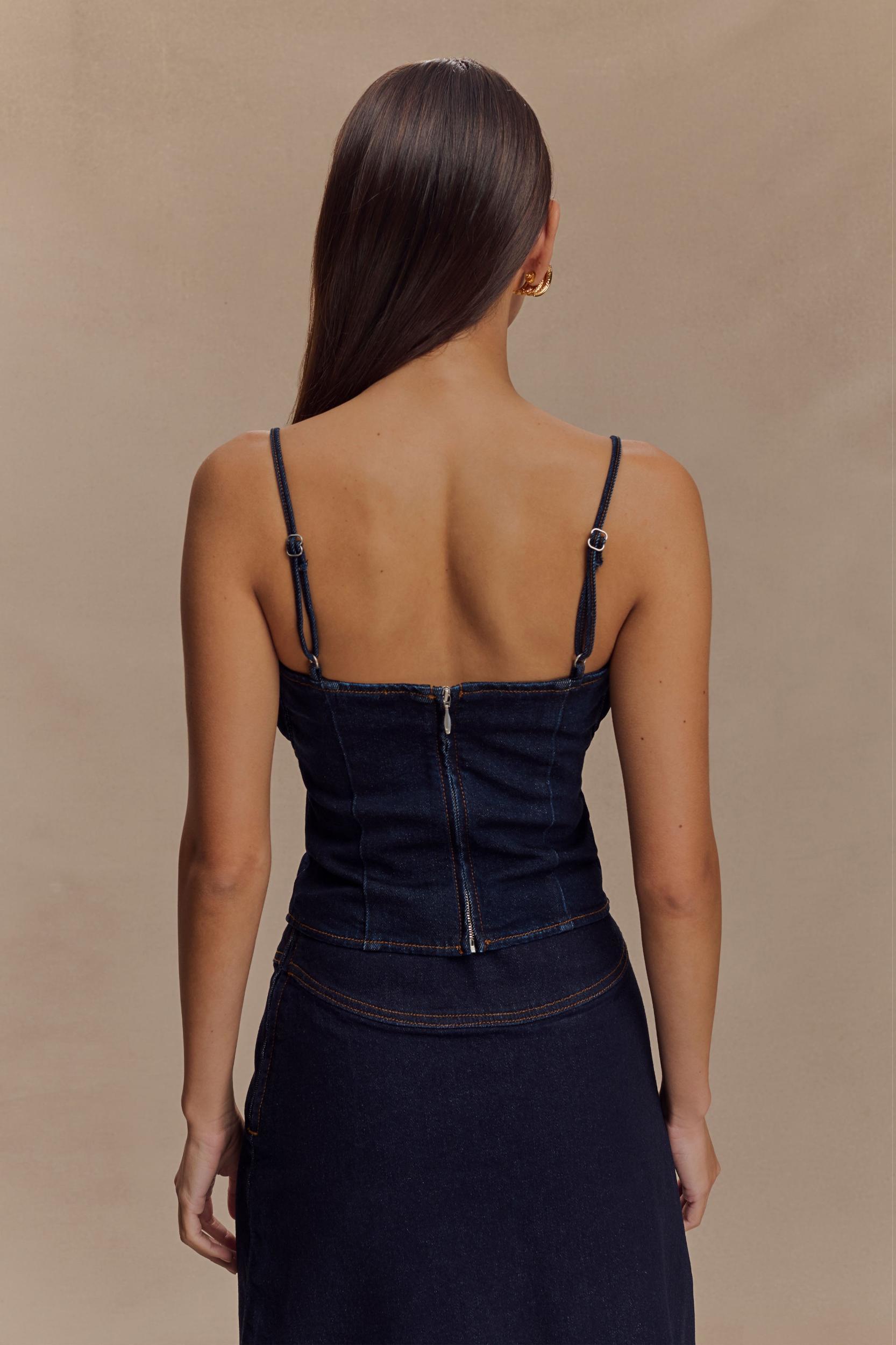 Cecilia Denim A-Line Midi Skirt - Indigo Blue Product Image