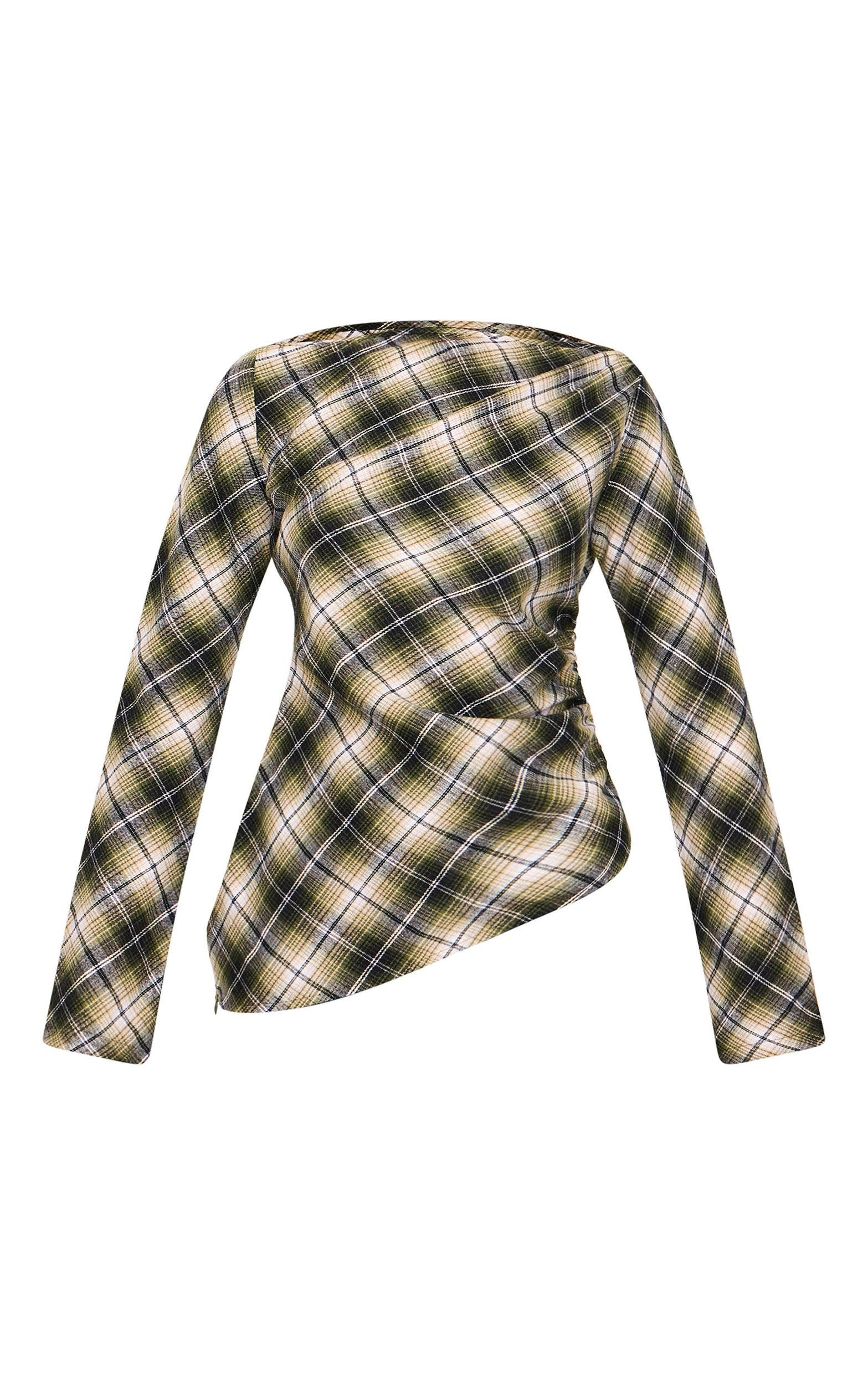 Green Check Asymmetric Long Top Product Image