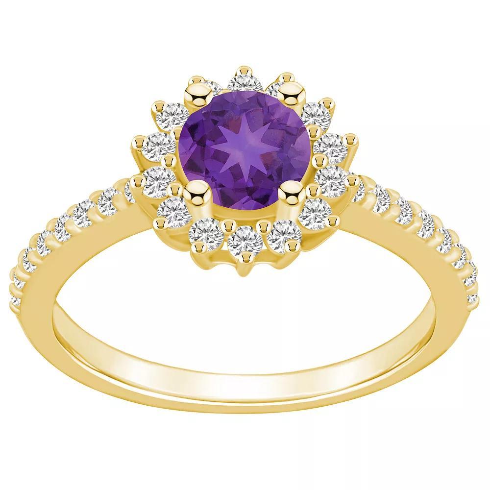 Alyson Layne 14k Gold Amethyst & 1/2 Carat T.W. Diamond Halo Ring, Women's, Size: 5, Purple Product Image