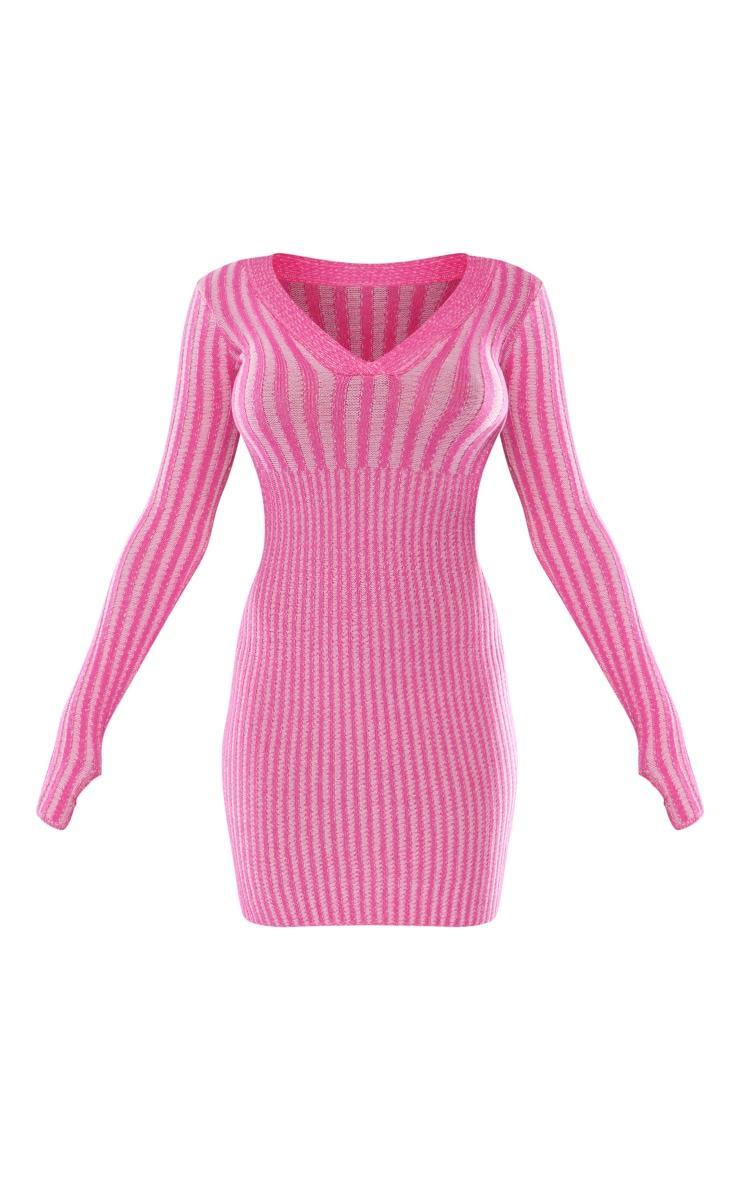 Pink Two Tone Knit Open Strappy Back Dress Product Image