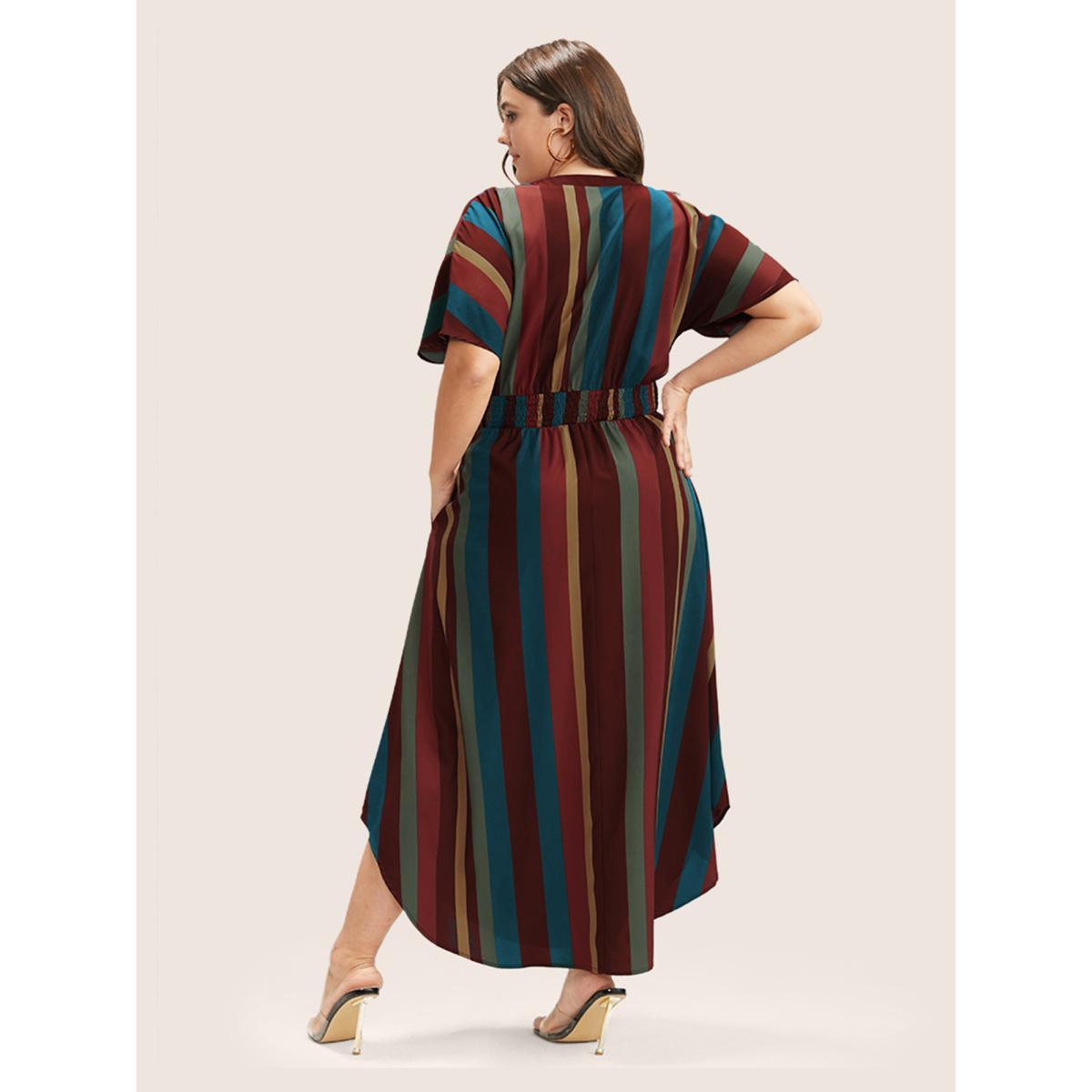 Striped Patchwork Plus Size Women Elegant Dress Regular Dolman Half Sleeve V Neck Pocket Vacation Dresses BloomChic Product Image