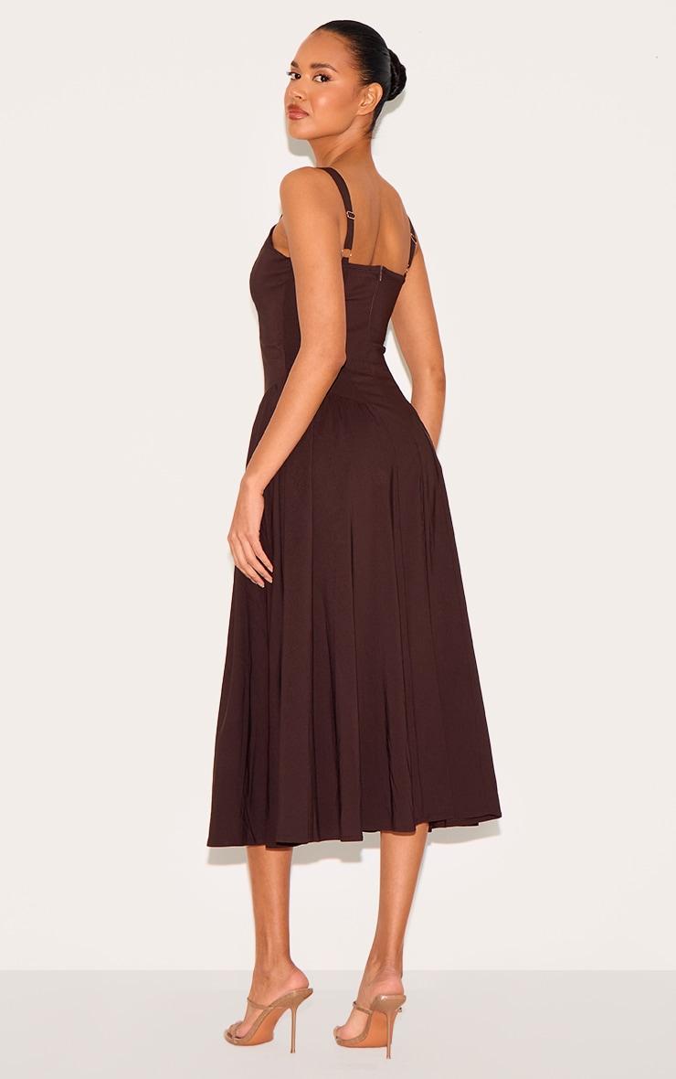 Chocolate Woven Corset Lace Detail Midi Dress Product Image