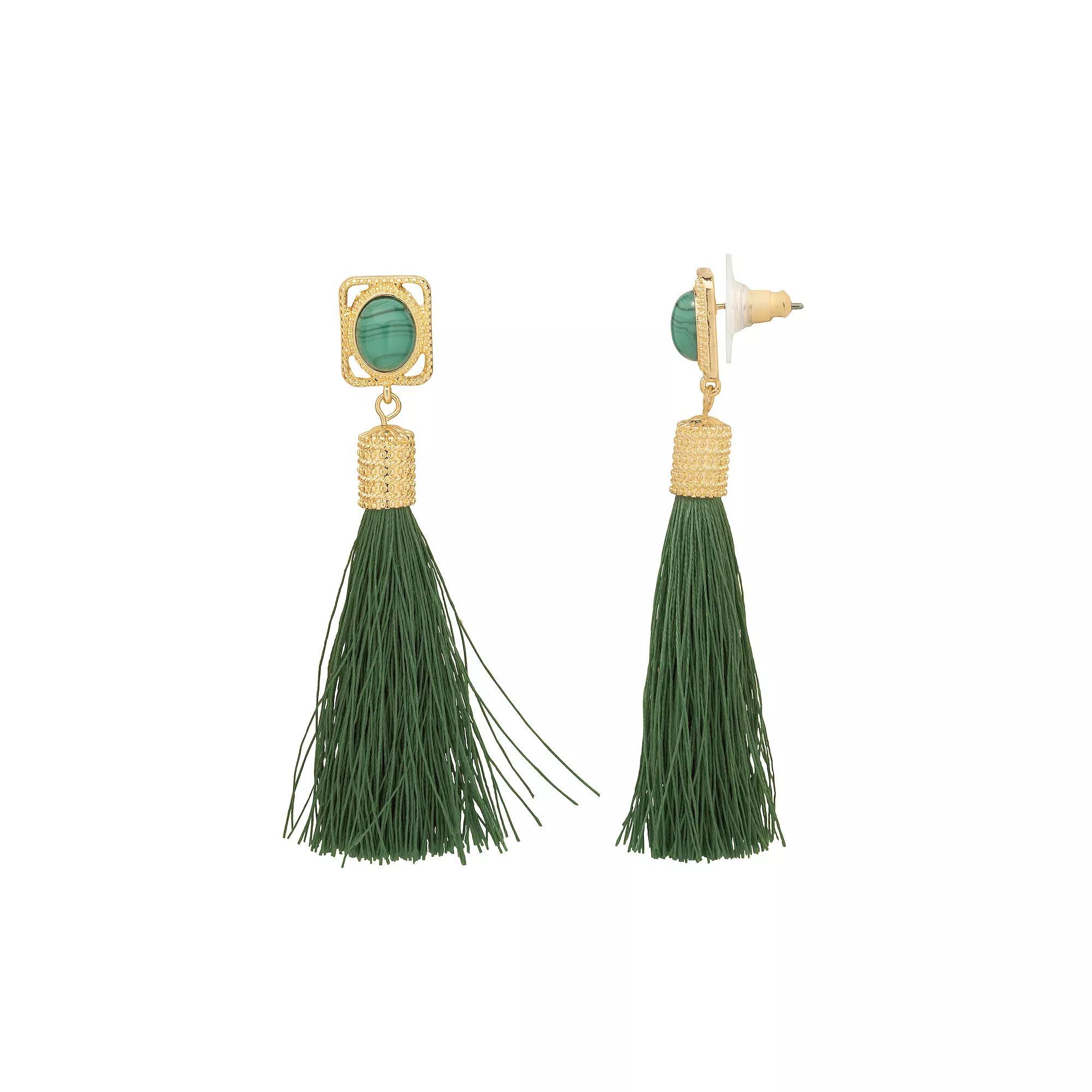 Sonoma Goods For Life® Gold Tone Stone & Tassel Drop Earrings, Women's, Green Product Image