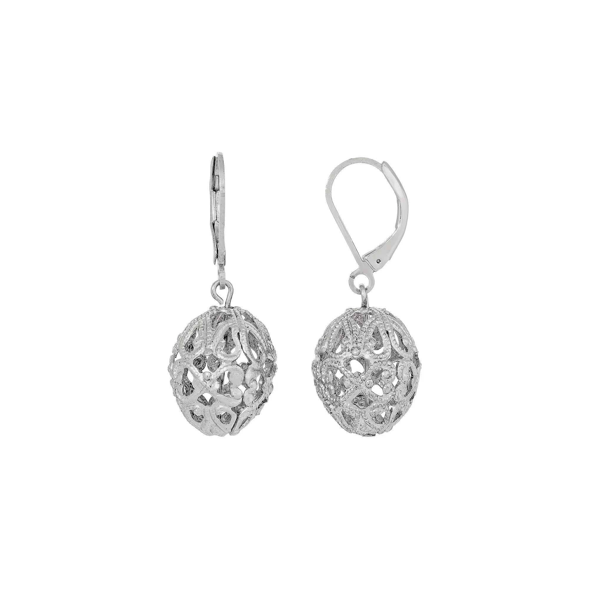 1928 Silver Tone Round Filigree Leverback Earrings, Womens, Gray Product Image