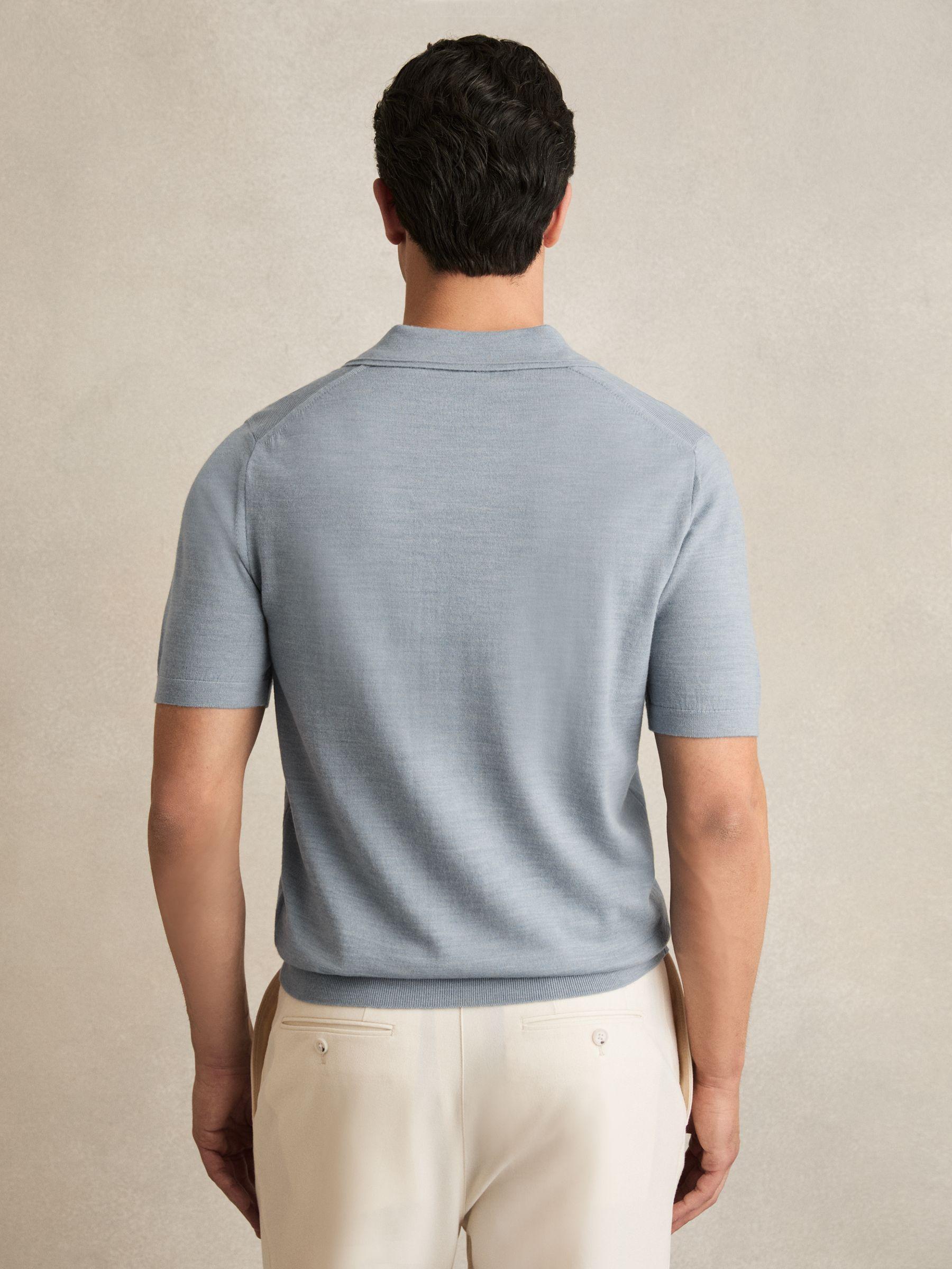 Merino Wool Open Collar Polo Shirt in Soft Blue Melange Product Image