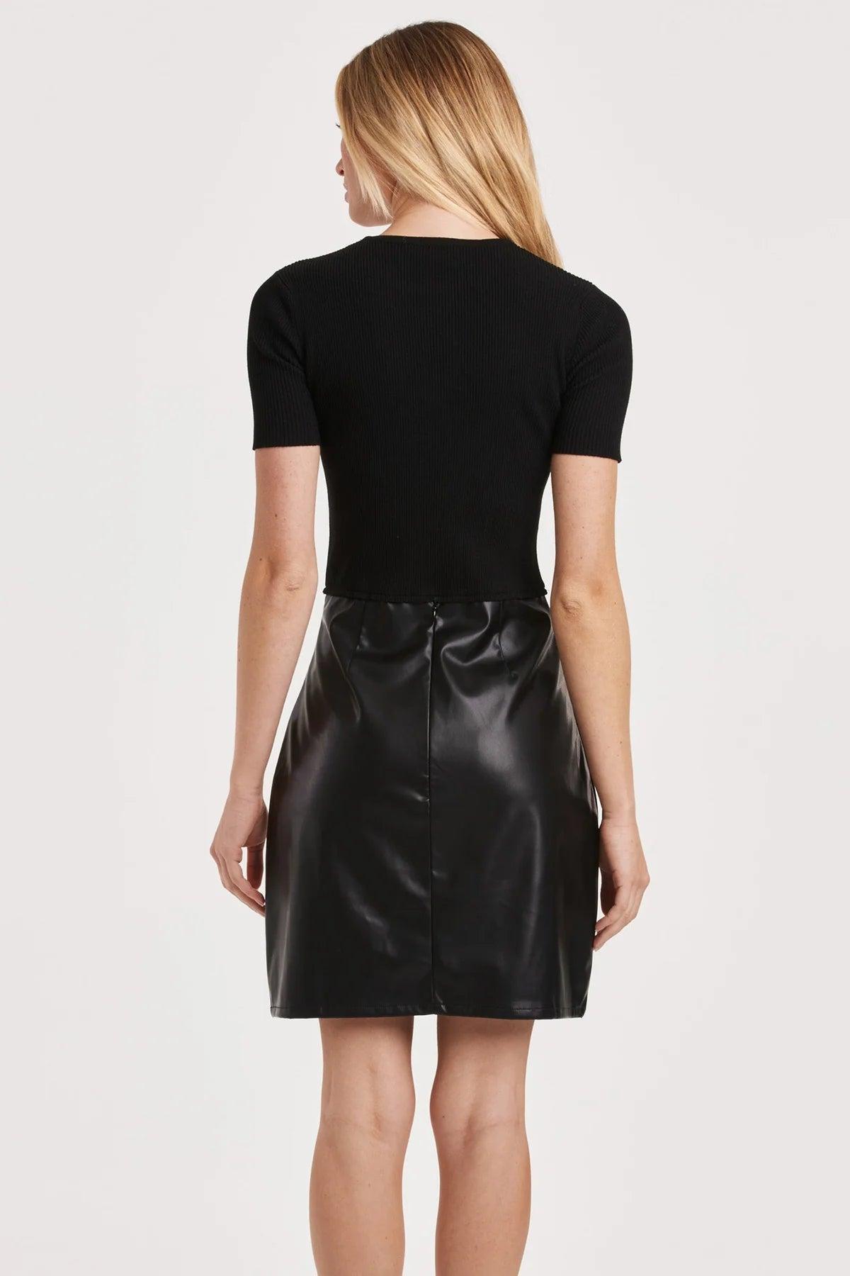 Kimora ribbed t shirt dress with leather skirt Product Image
