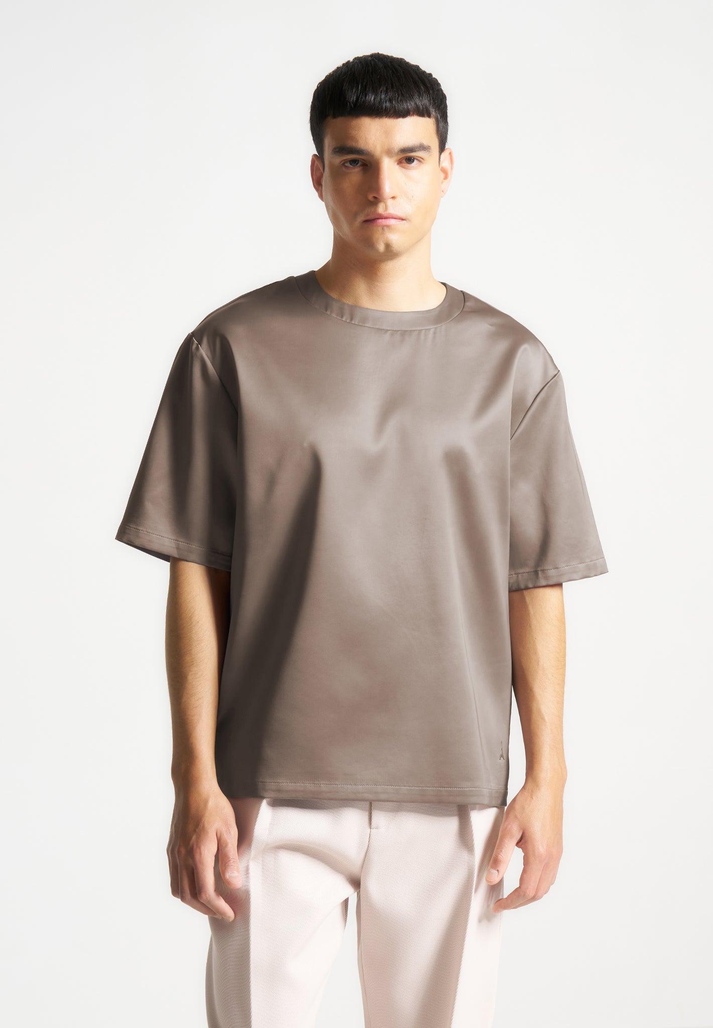 Satin Boxy Fit T-Shirt - Taupe Male Product Image