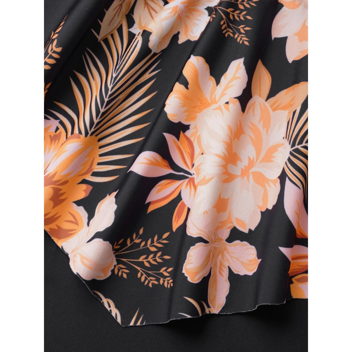 Plus Size Tropical Floral Flared One-Piece Swimsuit Women's Swimwear Black Beach Gathered Curve Bathing Suits High stretch One Pieces BloomChic 30/6X Product Image
