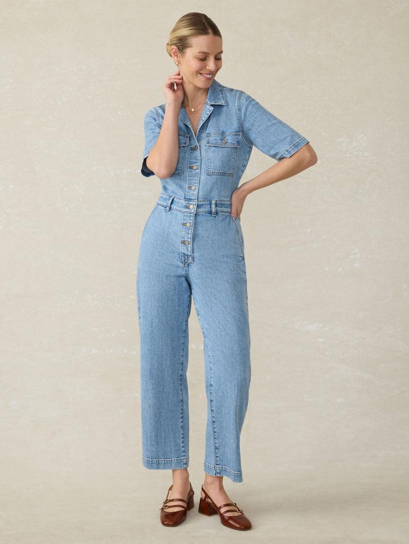 Short-Sleeve Denim Michelle Jumpsuit - Cloudlight Wash Product Image