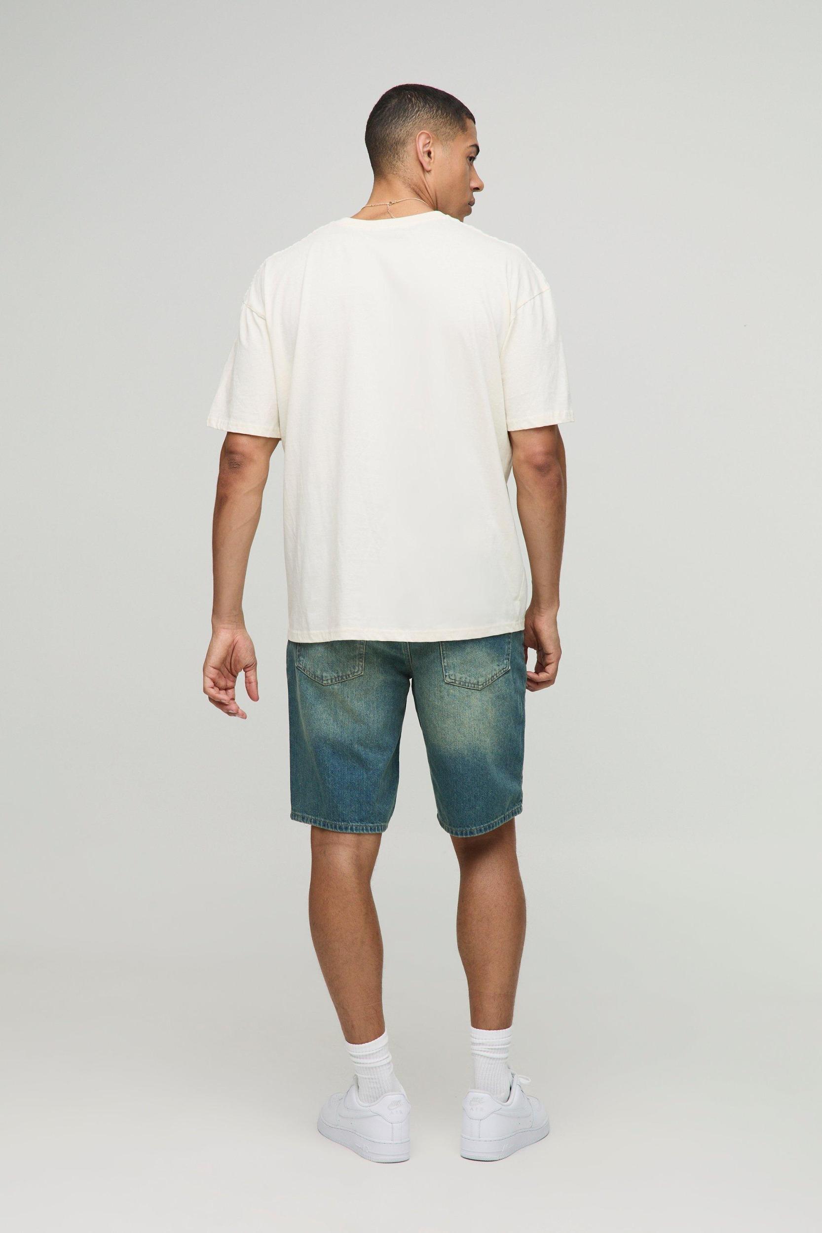 Relaxed Fit Long Length Vintage Blue Ripped Jean Shorts | boohooMAN USA Product Image