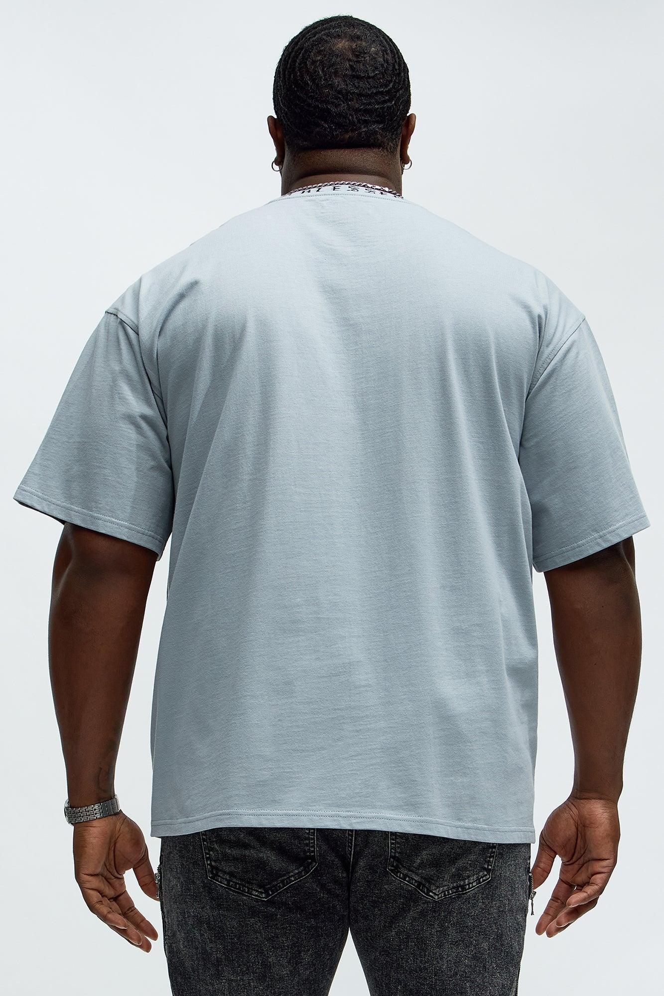 Short Sleeve Blessed Graphic Collar Tee - Grey Product Image