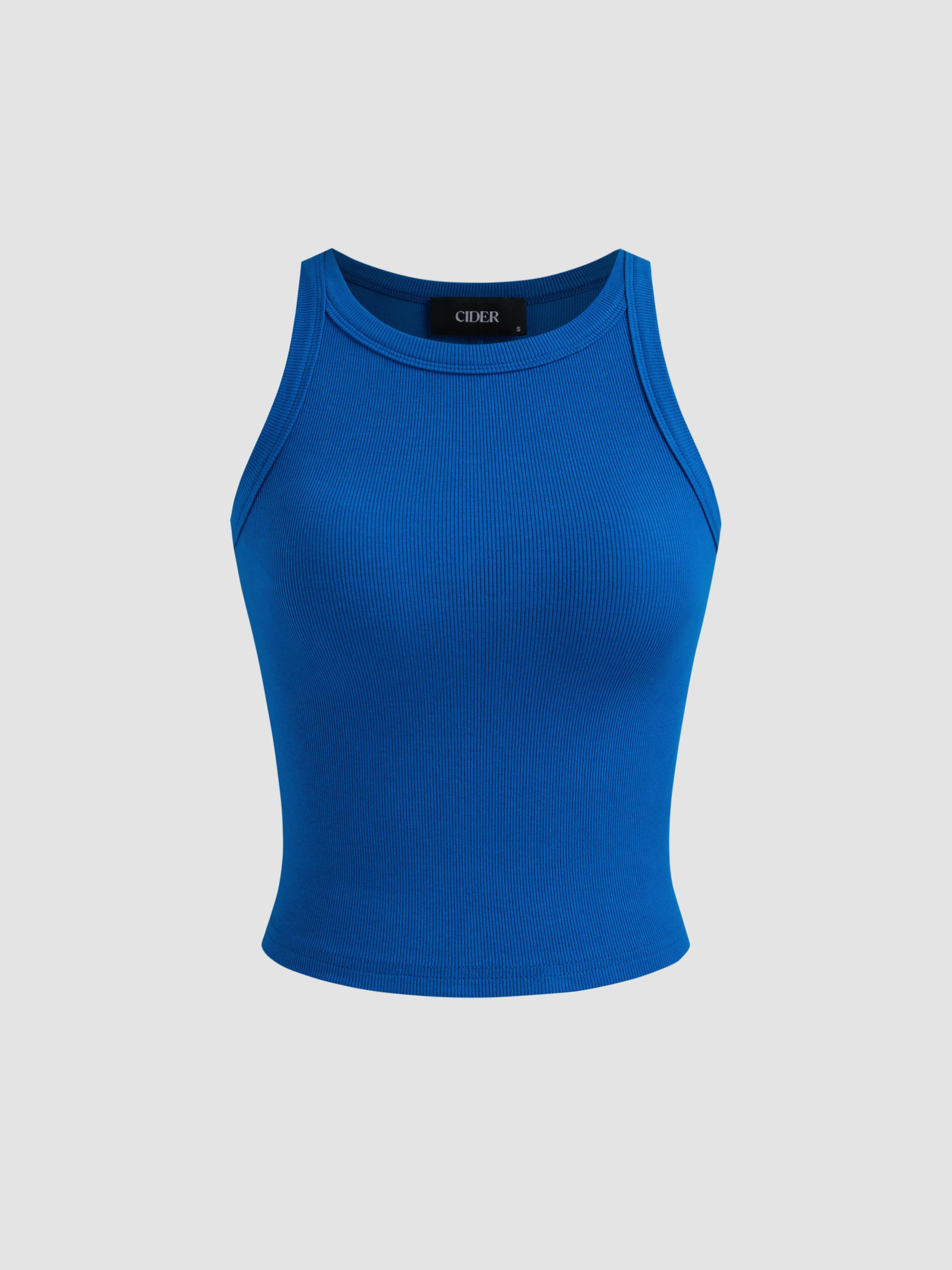 Cotton-blend Round Neckline Solid Tank Top Product Image