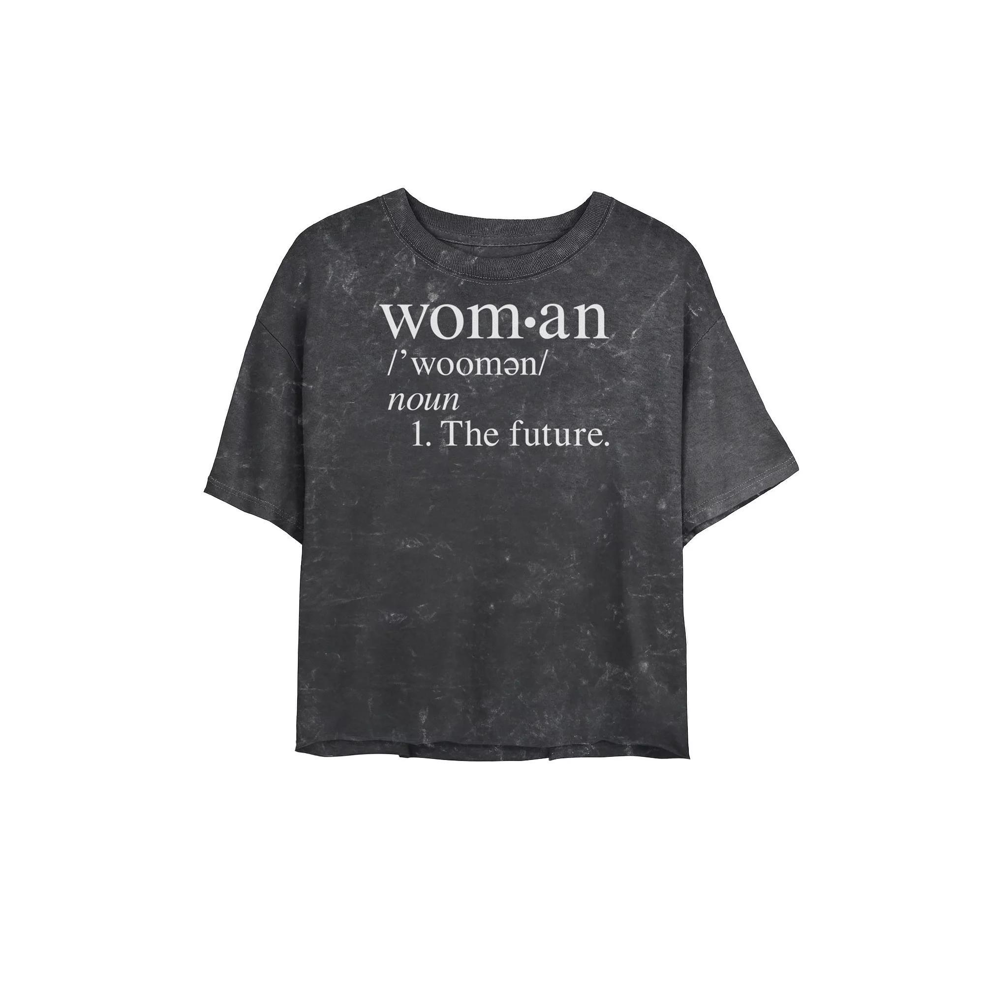 Juniors' Woman Definition The Future Empowered Bombard Wash Cropped Tee, Girl's, Size: Large, Black Grey Product Image