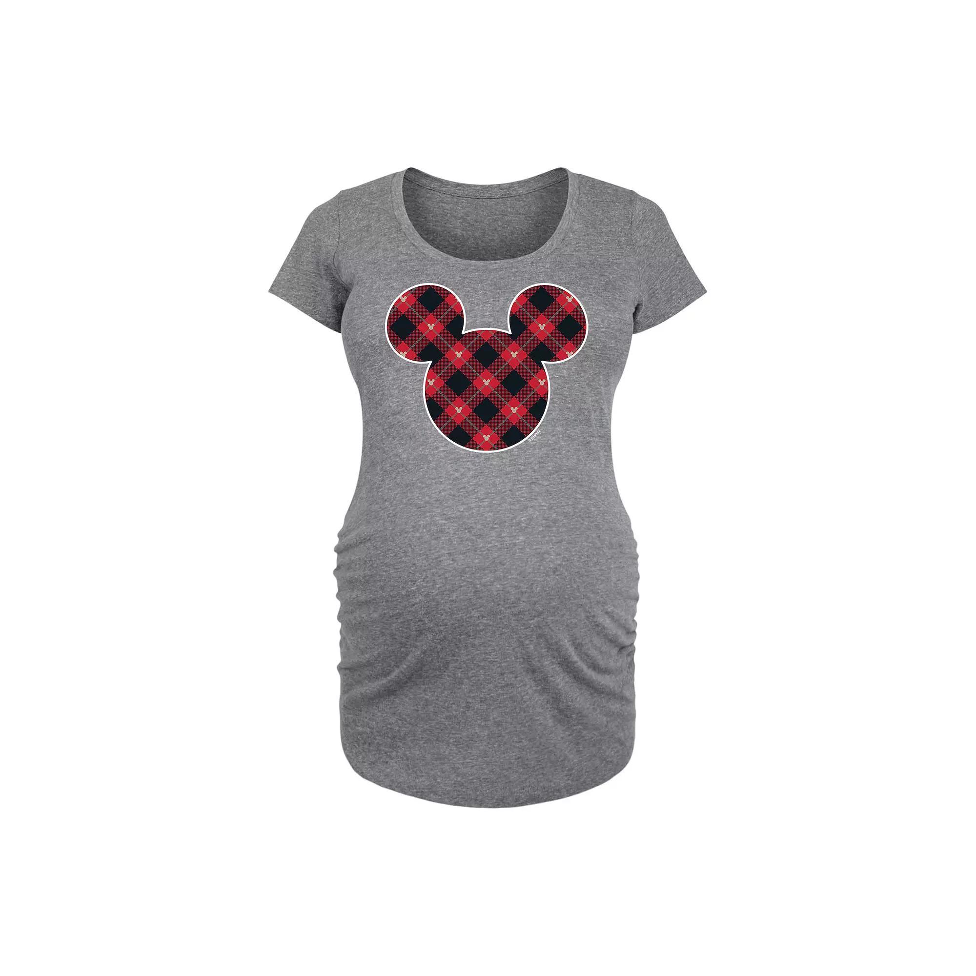 Disneys Mickey Mouse Maternity Silhouette Plaid Fill Graphic Tee, Womens Grey Gray Product Image